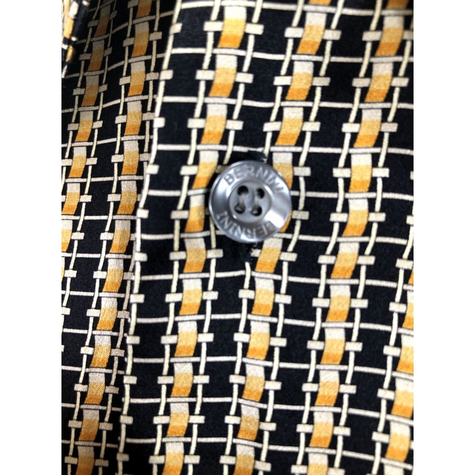 Vintage BERNINI PLATINUM Silk Geometric Stripe S Shirt Mens Long Sleeve Button-Up Black / Gold / Beige Size US S / EU 44-46 / 1 - 3 Thumbnail