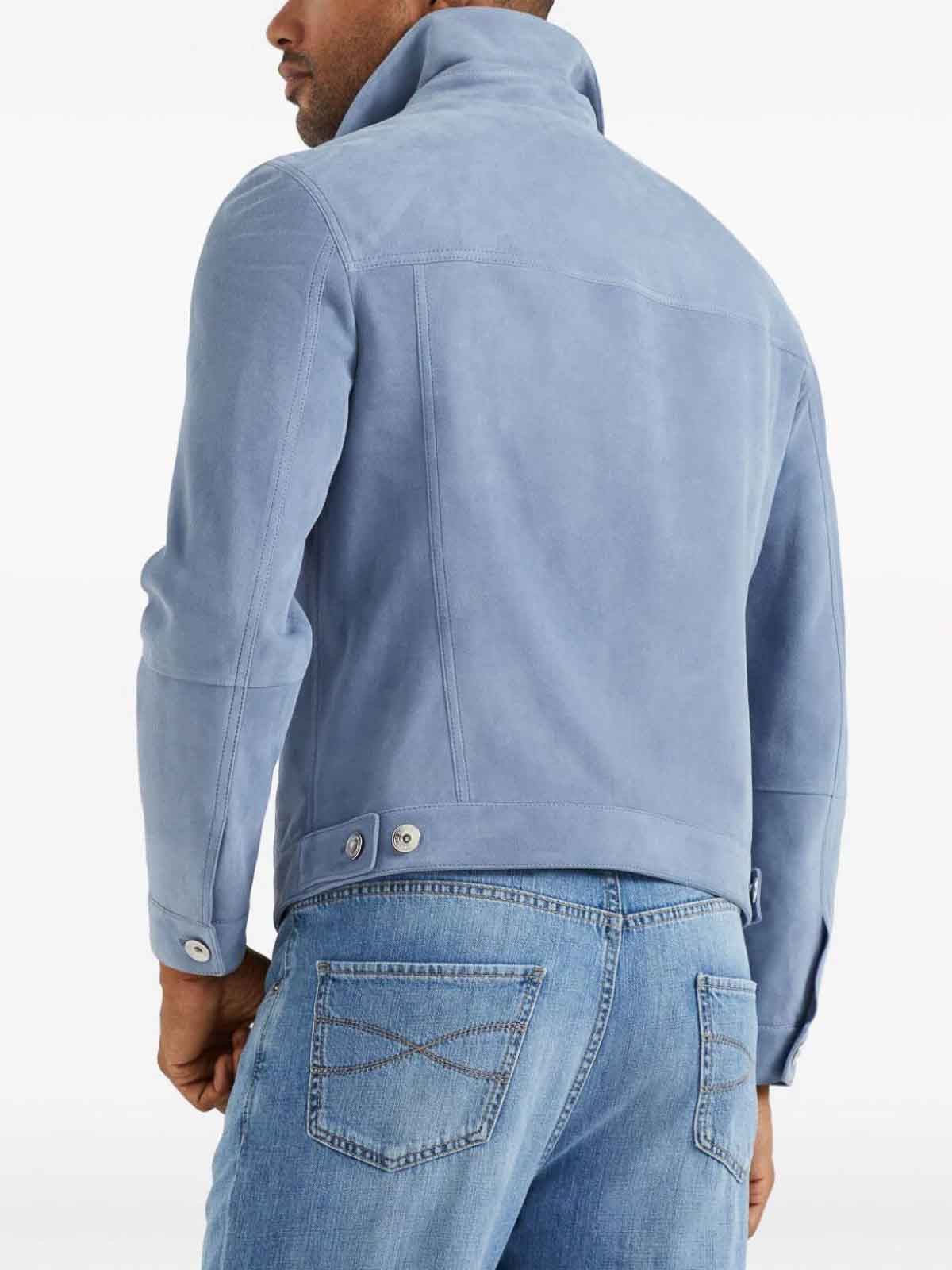 Brunello Cucinelli Leather Jacket in Light Blue Size US M / EU 48-50 / 2 - 5 Thumbnail