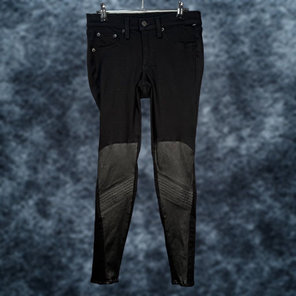 Rag & Bone Rag & Bone Womens Jeans 27 Blackout Moto Skinny Faux Leather Knee Panels Denim 5-Pocket Stretch Slimmed Rise Low 29in Inseam Adult Regular Womens Size 27" / US 4 / IT 40 - 1 Thumbnail