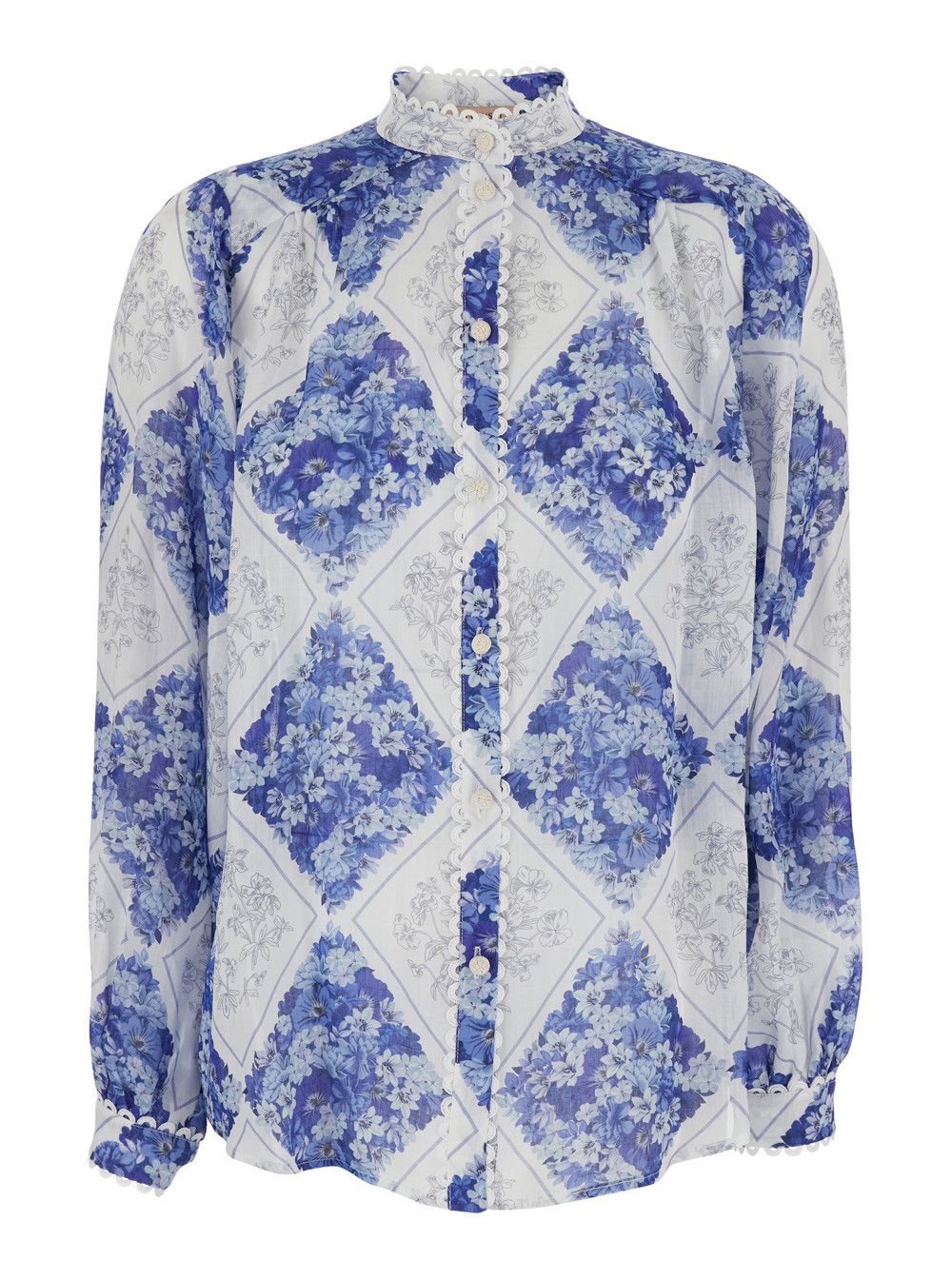 TWINSET High Neck Floral Pattern All-Over Blue Fabric Shirt for Women Size M / US 6-8 / IT 42-44 - 1 Thumbnail