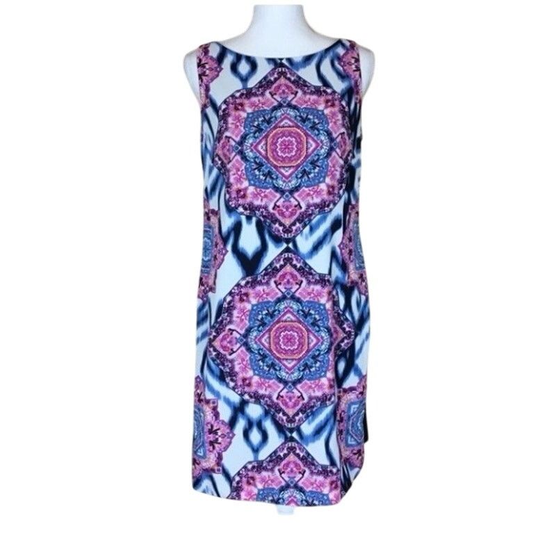 Vince Camuto Vince Camuto Blue Sleeveless Ikat Medallion Shift Dress 10 Size L / US 10 / IT 46 - 1 Thumbnail