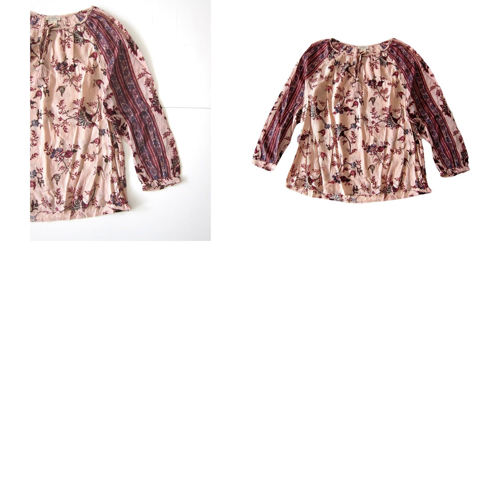 Lucky Brand Lucky Brand Blouse Long Sleeve Tunic Peasant Floral 100% Rayon Pink Large Women Size L / US 10 / IT 46 - 8 Thumbnail