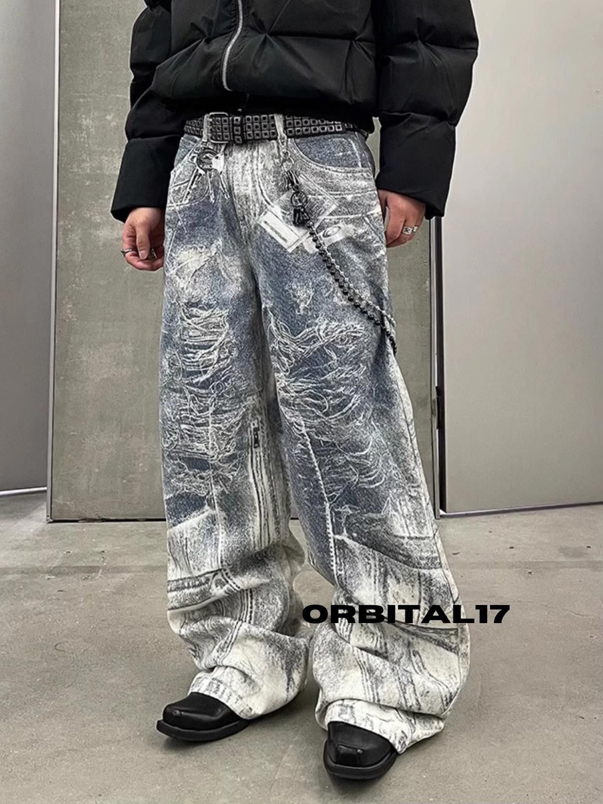 Vintage Baggy Distressed 3D Print Wide Leg Denim Jeans Size US 32 / EU 48 - 1 Thumbnail