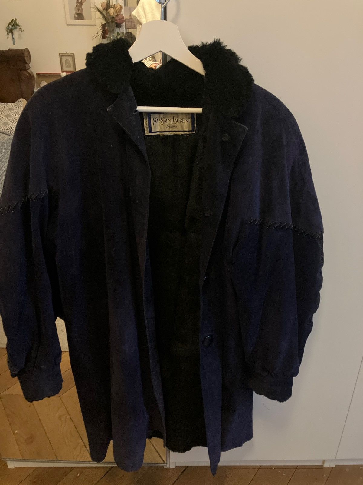 Yves Saint Laurent Manteau Yves Saint Laurent daim bleu & fourrure de lapin Size M / US 6-8 / IT 42-44 - 2 Thumbnail