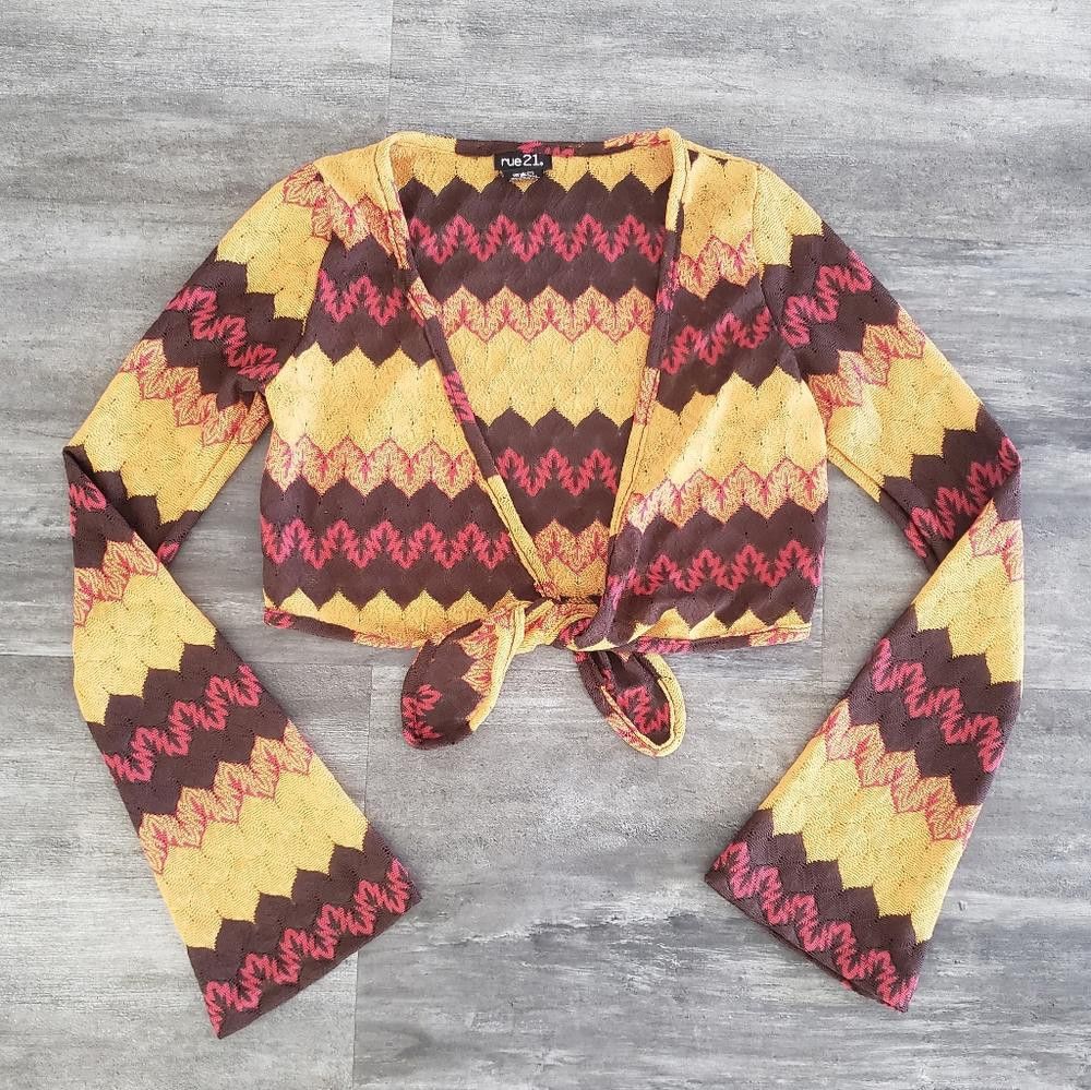 rue21 Chocolate Mustard Rue21 Cropped Cardigan Long Sleeve Size S / US 4 / IT 40 - 1 Thumbnail
