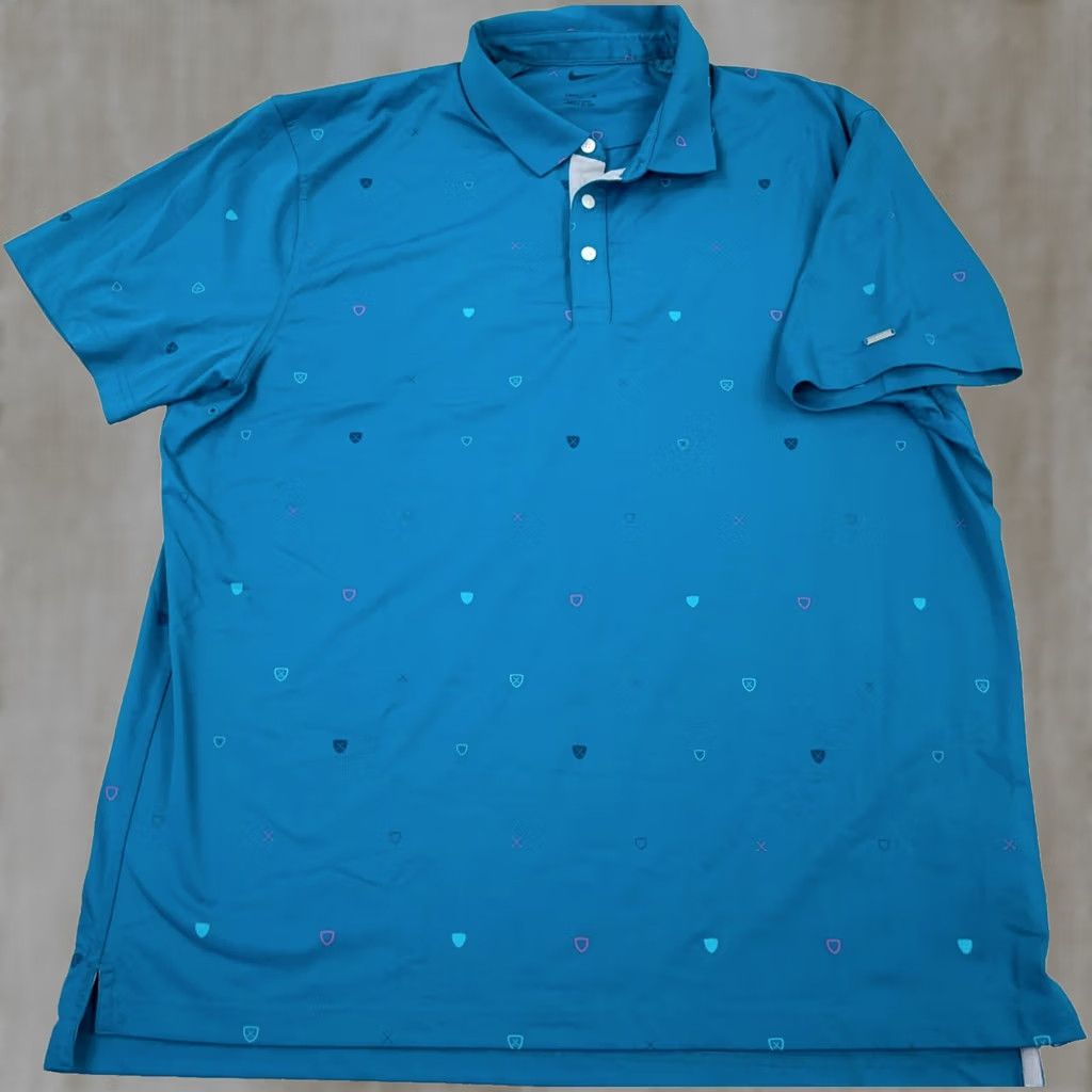 Nike Nike Golf Polo Shirt Men XL Teal Blue Dri-Fit Standard Geometric Spotted Wicking Size US XL / EU 56 / 4 - 1 Thumbnail