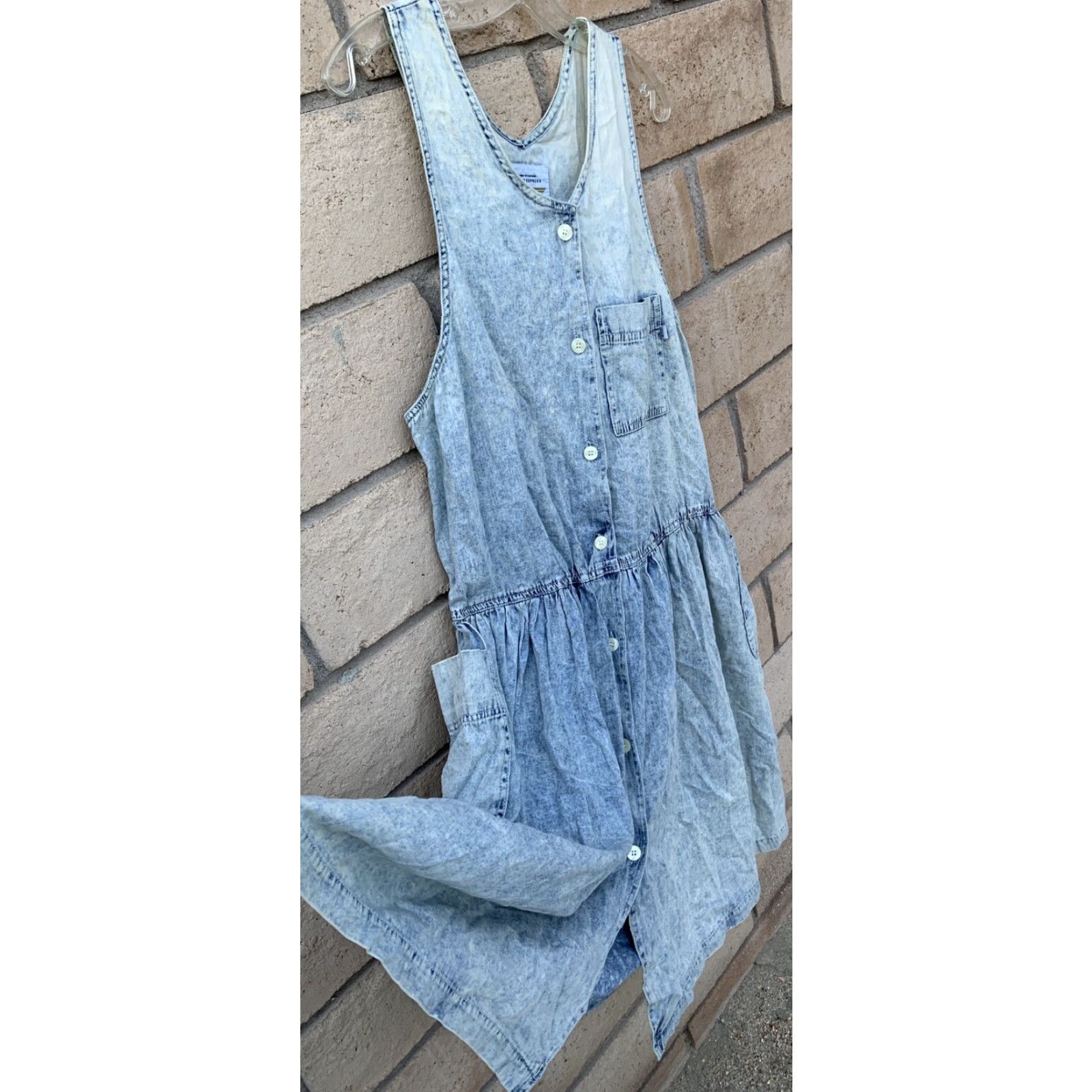 Express VINTAGE Limited Express Jumper Dress Casual 1980s Blue Cotton Pockets L Womens Size L / US 10 / IT 46 - 4 Thumbnail