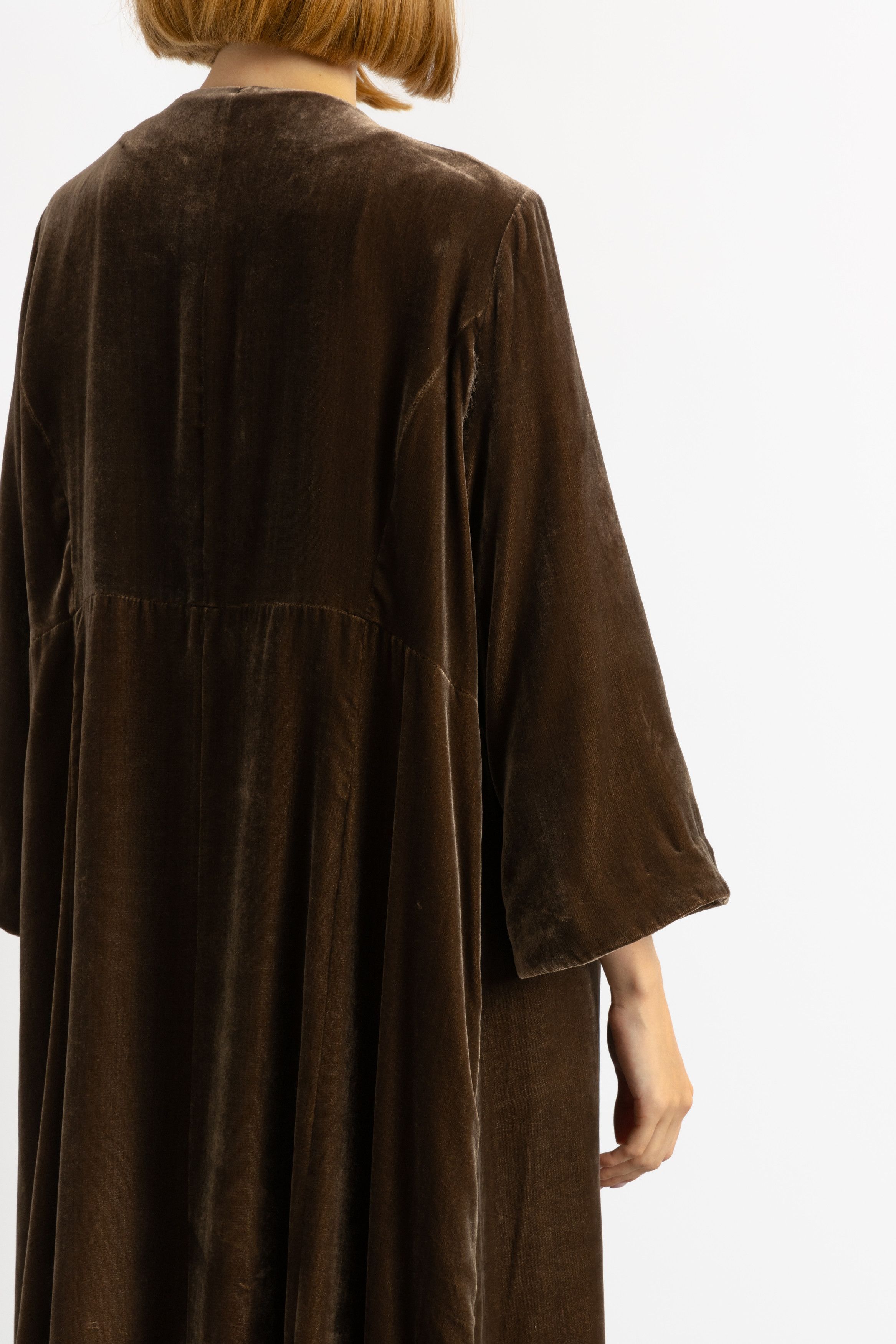 Vintage Long Velvet Corduroy Coat for Women 8690 Size ONE SIZE - 5 Thumbnail