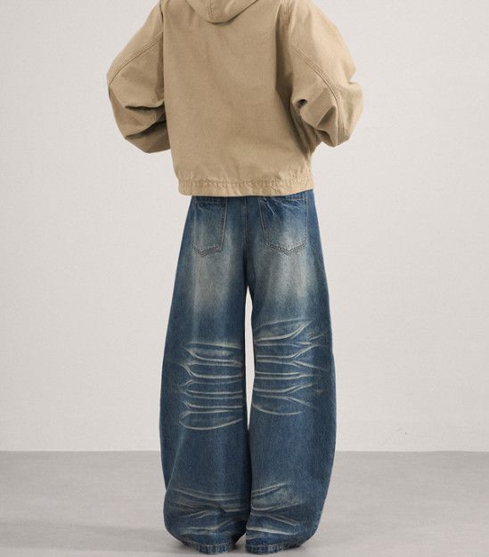 Japanese Brand Men's American Retro Whiskered Baggy Cutaway Jeans Size US 32 / EU 48 - 4 Thumbnail