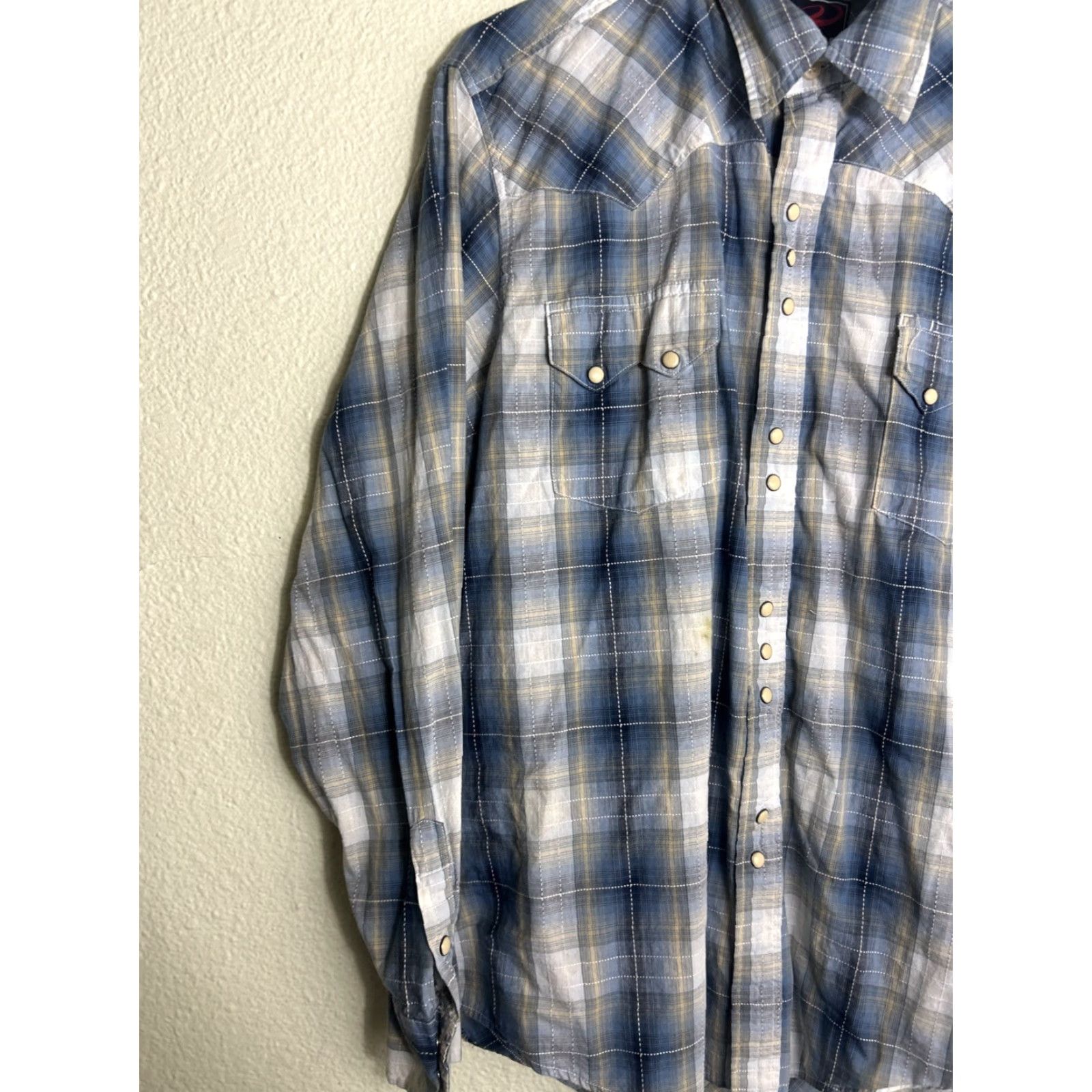 Roper VINTAGE Roper Shirt Plaid Blue Long Sleeve XL Mens Cotton Pearl Snap Button-Up Size US XL / EU 56 / 4 - 2 Thumbnail