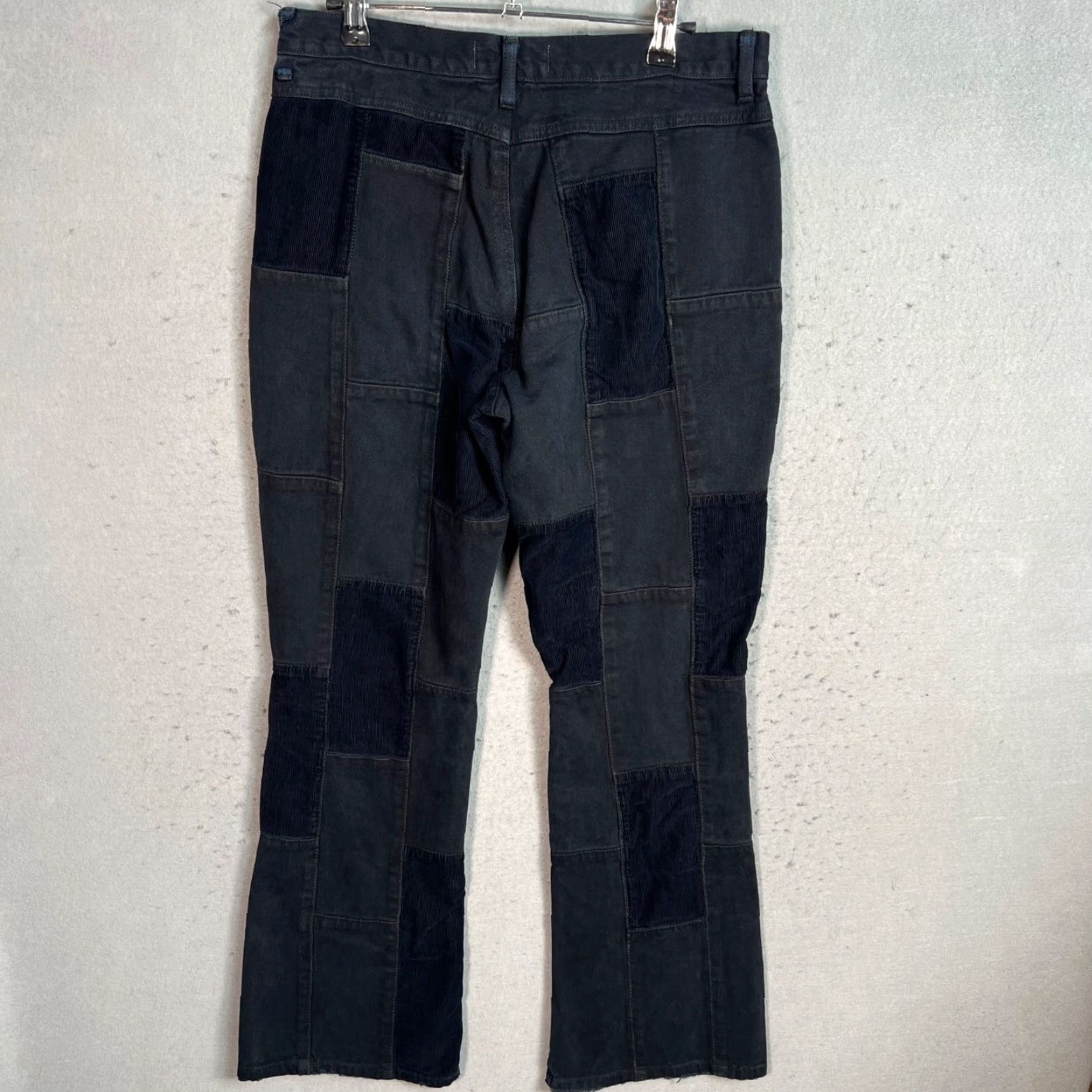 Denime VINTAGE American Deadstock Patchwork Black Denim Pants Corduroy & Denim Flare Leg 30 Size 30" / US 8 / IT 44 - 2 Thumbnail