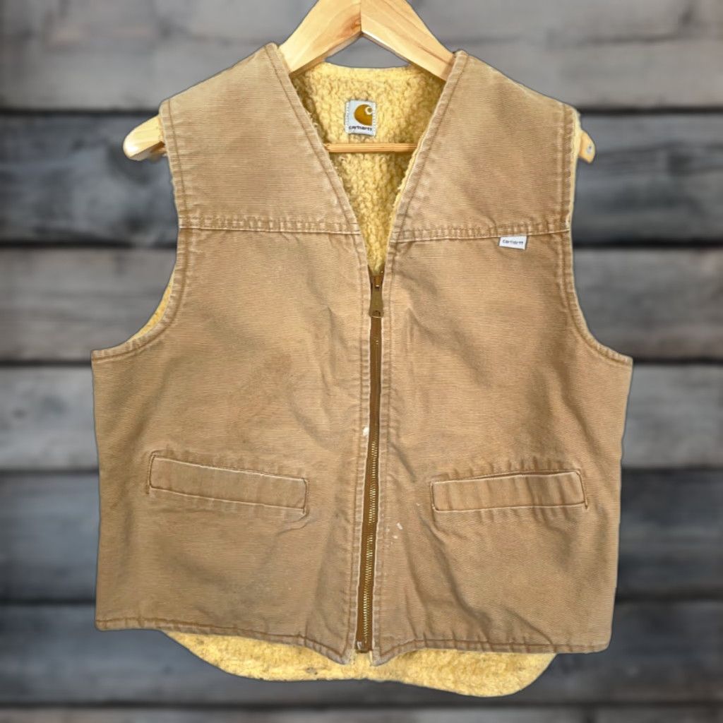 Carhartt VINTAGE Carhartt Vest Men’s Large Beige Sherpa-Lined Canvas 6SV Union Made Workwear Canvas Vest Size US L / EU 52-54 / 3 - 1 Thumbnail
