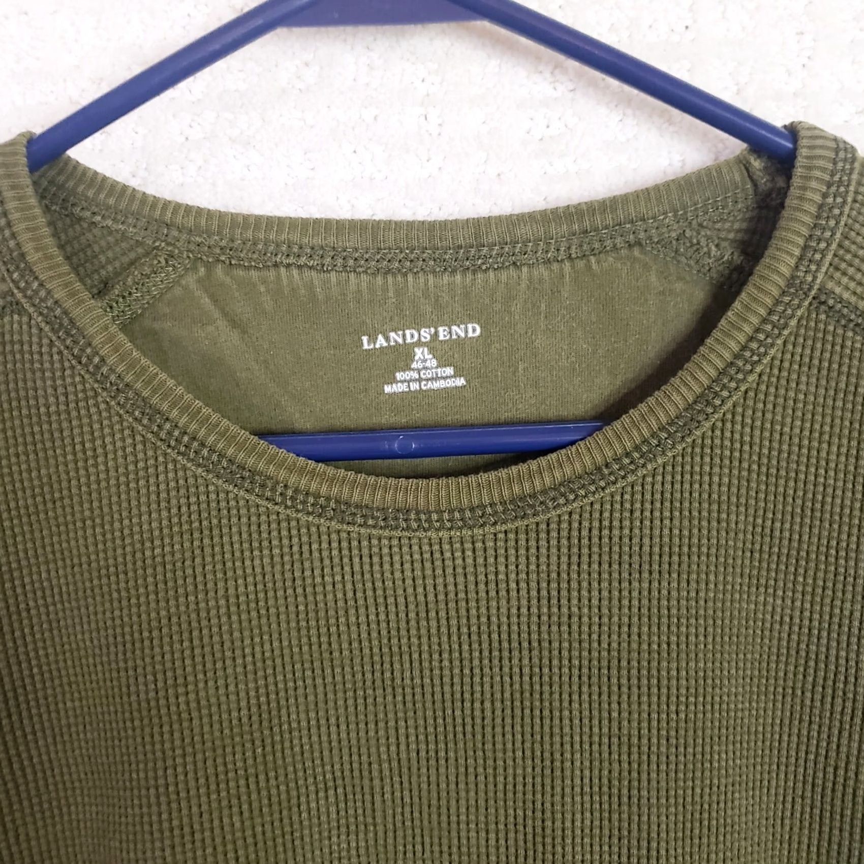 Lands' End Lands' End Shirt Men's XL Green Waffle Thermal 100% Cotton Long Sleeve Crew Neck Knit Slim College Outdoor T-Shirt Mens Size US XL / EU 56 / 4 - 4 Thumbnail