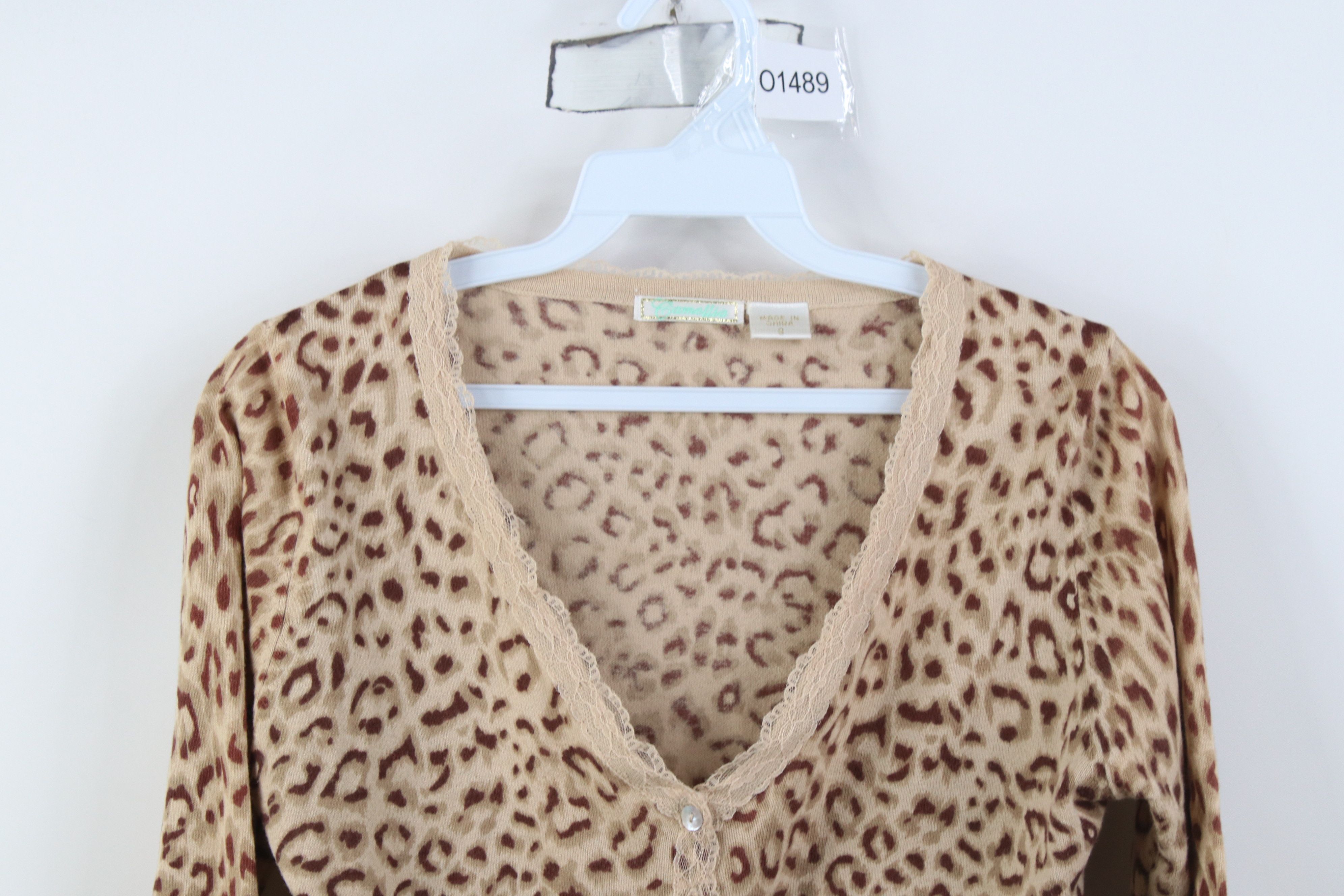 Vintage Vintage 90s Y2K Babydoll Lace Leopard Knit Cardigan Sweater Size S / US 4 / IT 40 - 2 Thumbnail