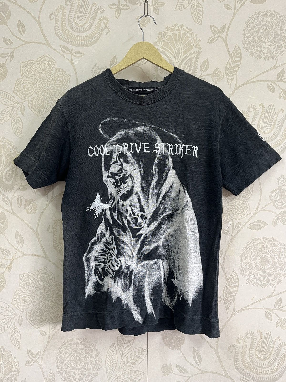 image of Religion x Seditionaries Distressed Cool Drive Striker Skulls Horror Tshirt in Black (Size Medium)