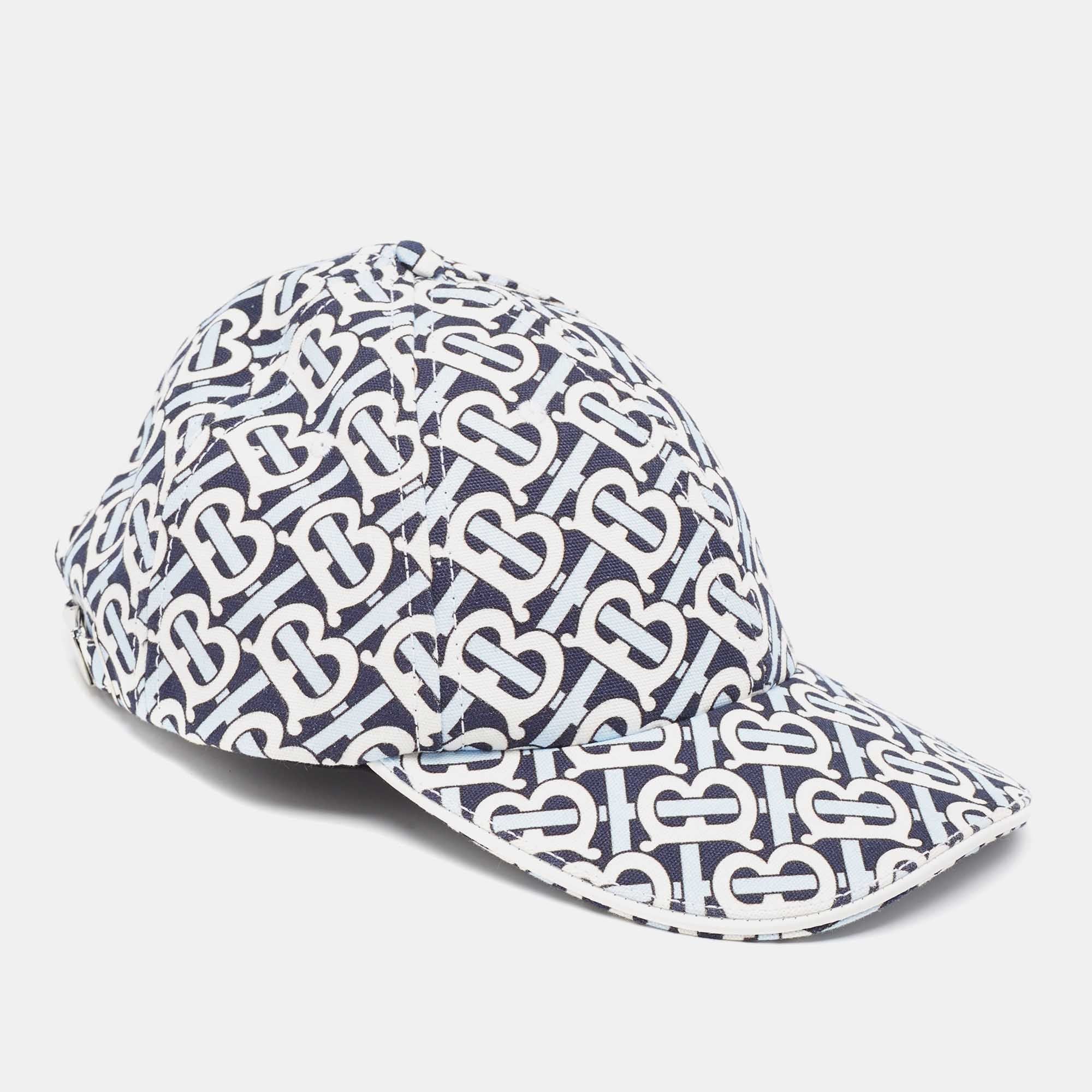 image of Burberry Blue Monogram Print Cotton Baseball Cap L, Women's