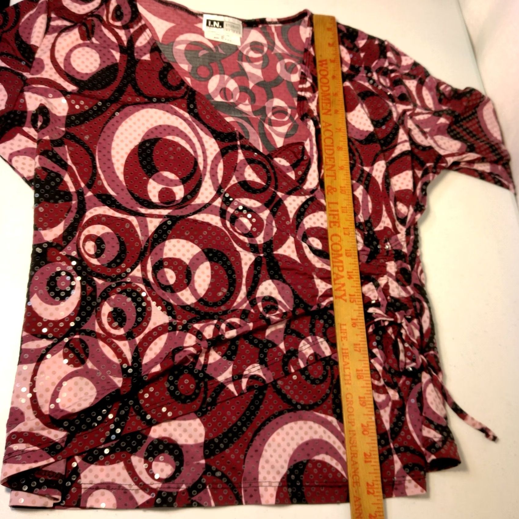 Vintage VINTAGE I.N. Studio Faux Wrap Shirt Womens XL Purple Sequin Swirl 3/4 Sleeve V-Neck Tie Y2K Size XL / US 12-14 / IT 48-50 - 4 Thumbnail