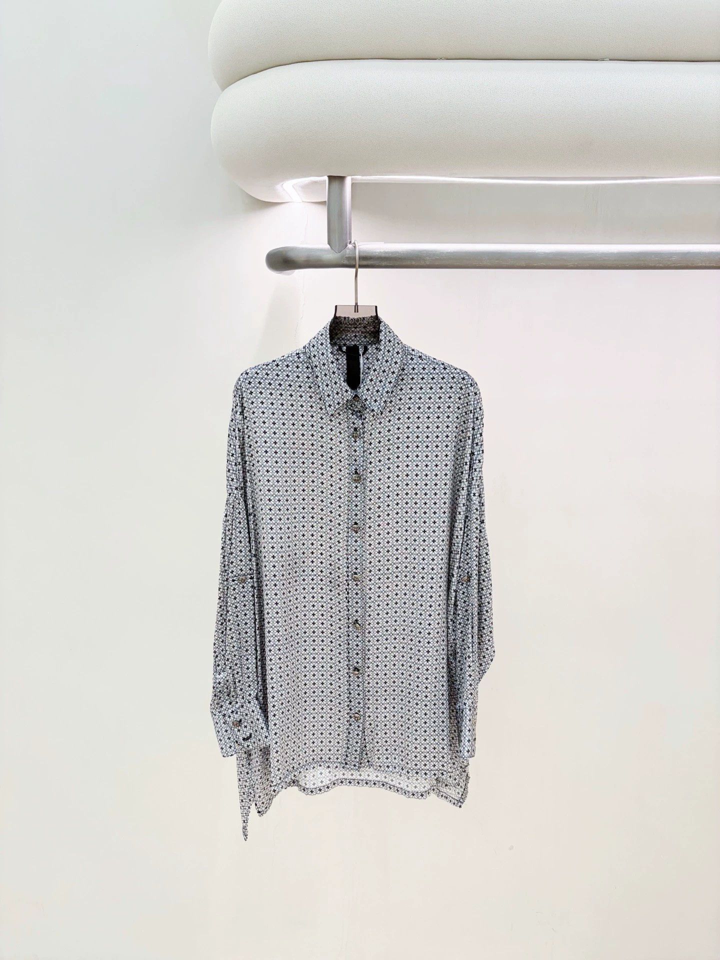 Chrome Hearts Chrome Hearts Gray Allover Print Silk Shirt 99 New S Size S / US 4 / IT 40 - 1 Thumbnail