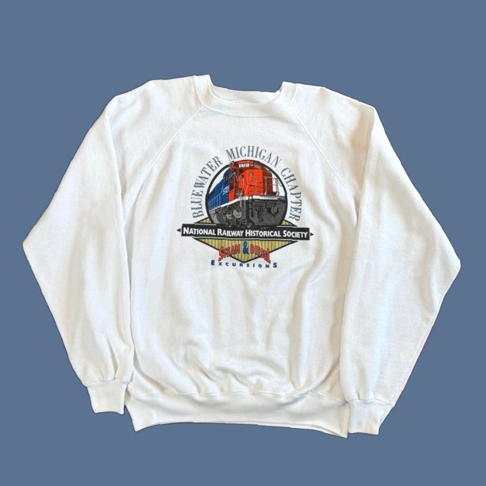 Hanes VINTAGE National Railway Historical Society Train Crewneck Sweatshirt XL Men Crew Neck 90s Trains Solid White Pullover Size US XL / EU 56 / 4 - 1 Thumbnail