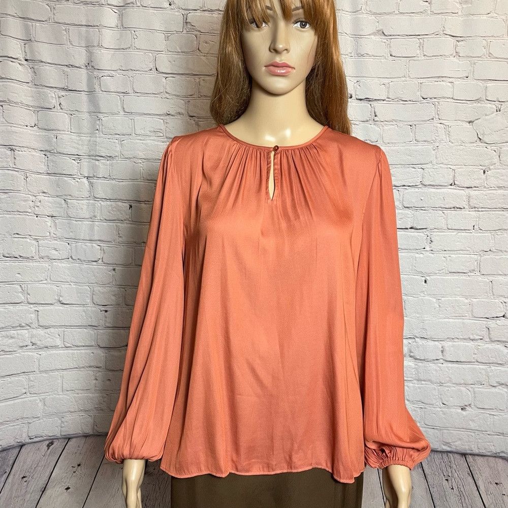 Ann Taylor NWT New Ann Taylor Balloon Sleeve Rayon Burnt Orange Blouse Size XS / US 0-2 / IT 36-38 - 1 Thumbnail