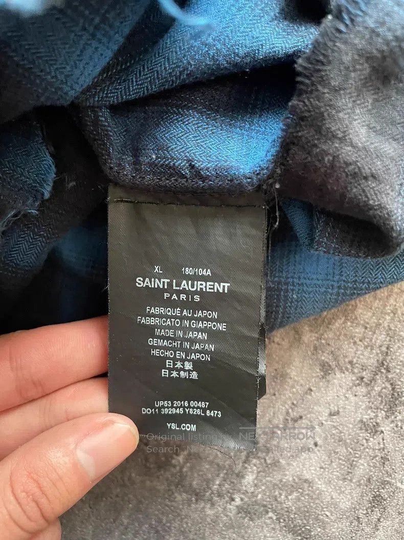 Saint Laurent Paris Saint Laurent Paris Blue and Black Washed Frayed Plaid Shi Size US XL / EU 56 / 4 - 6 Thumbnail