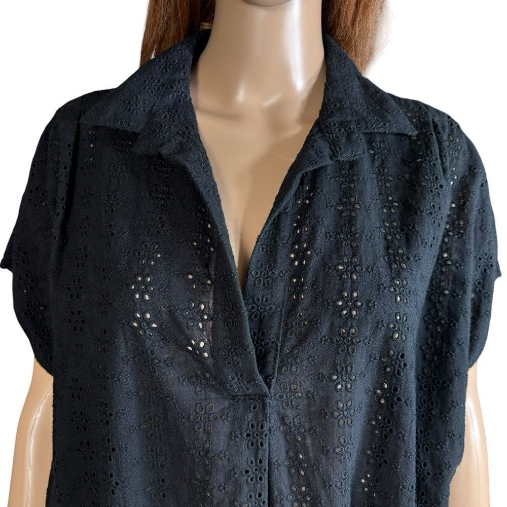French Connection NWT New French Connection Rhodes Eyelet Black Cotton Top Bl Size L / US 10 / IT 46 - 3 Thumbnail