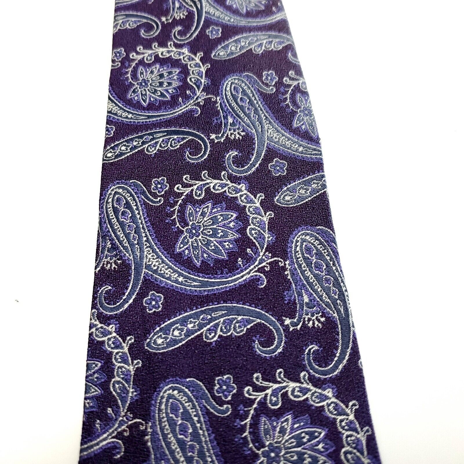 Joseph Abboud Joseph Abboud Purple Silk Tie Woven Skinny Paisley Floral Size ONE SIZE - 2 Thumbnail