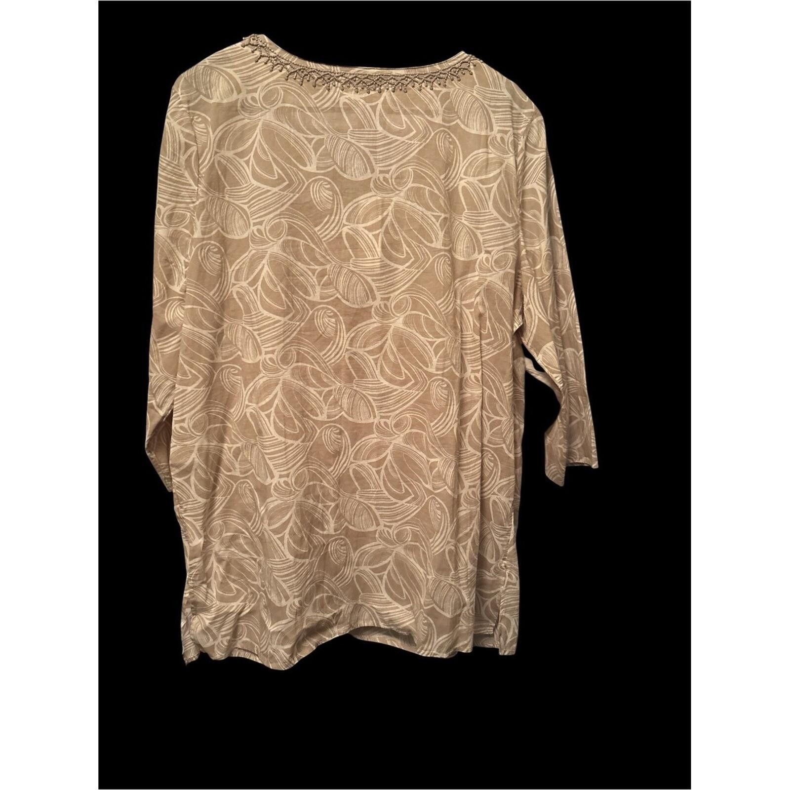 Chicos Chico's Cream Leaf-Print Lace-Up Tunic Size M / US 6-8 / IT 42-44 - 2 Thumbnail