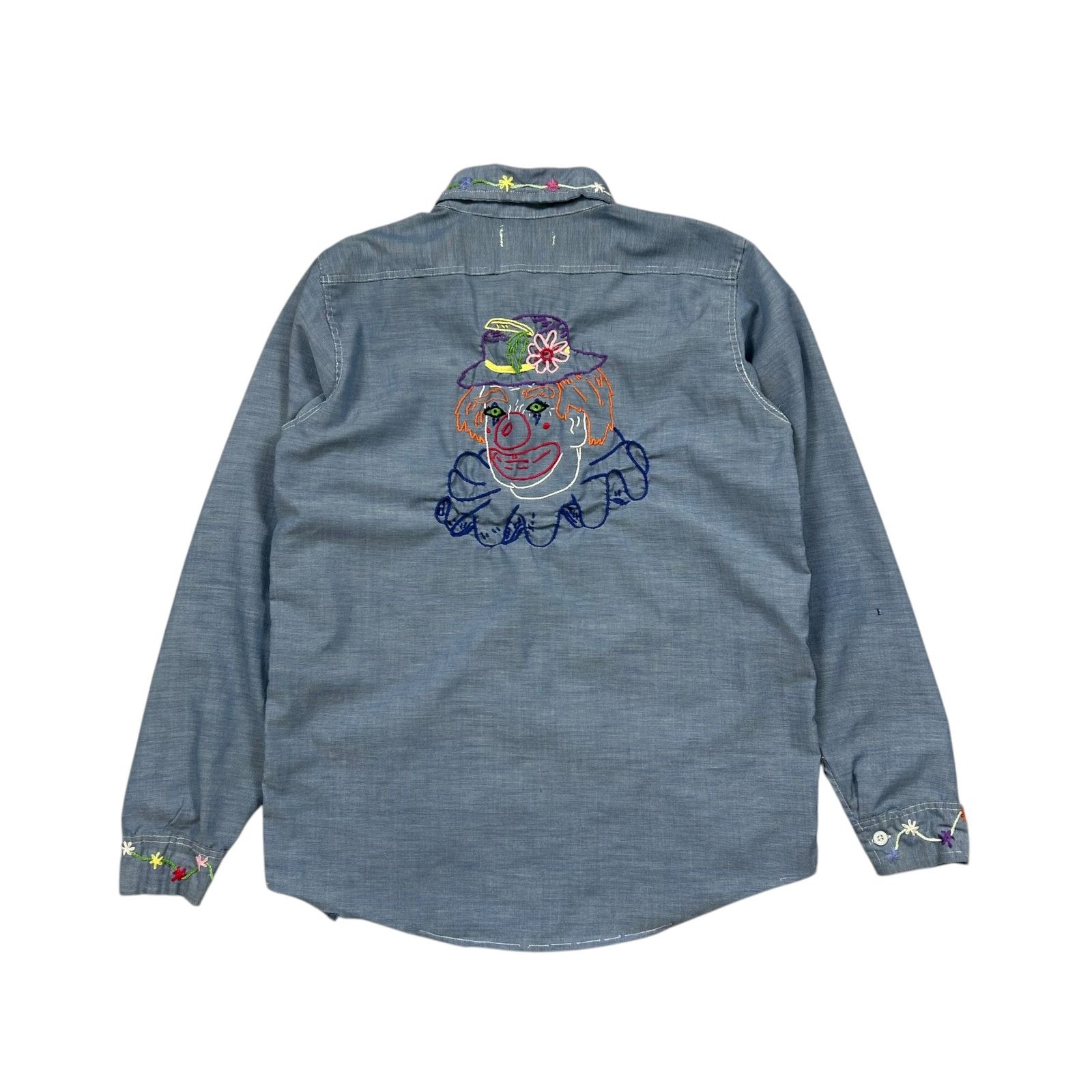 Vintage 70s PERMANENT PRESS EMBROIDERED CHAMBRAY SHIRT CLOWN FLOWER Size US M / EU 48-50 / 2 - 1 Thumbnail