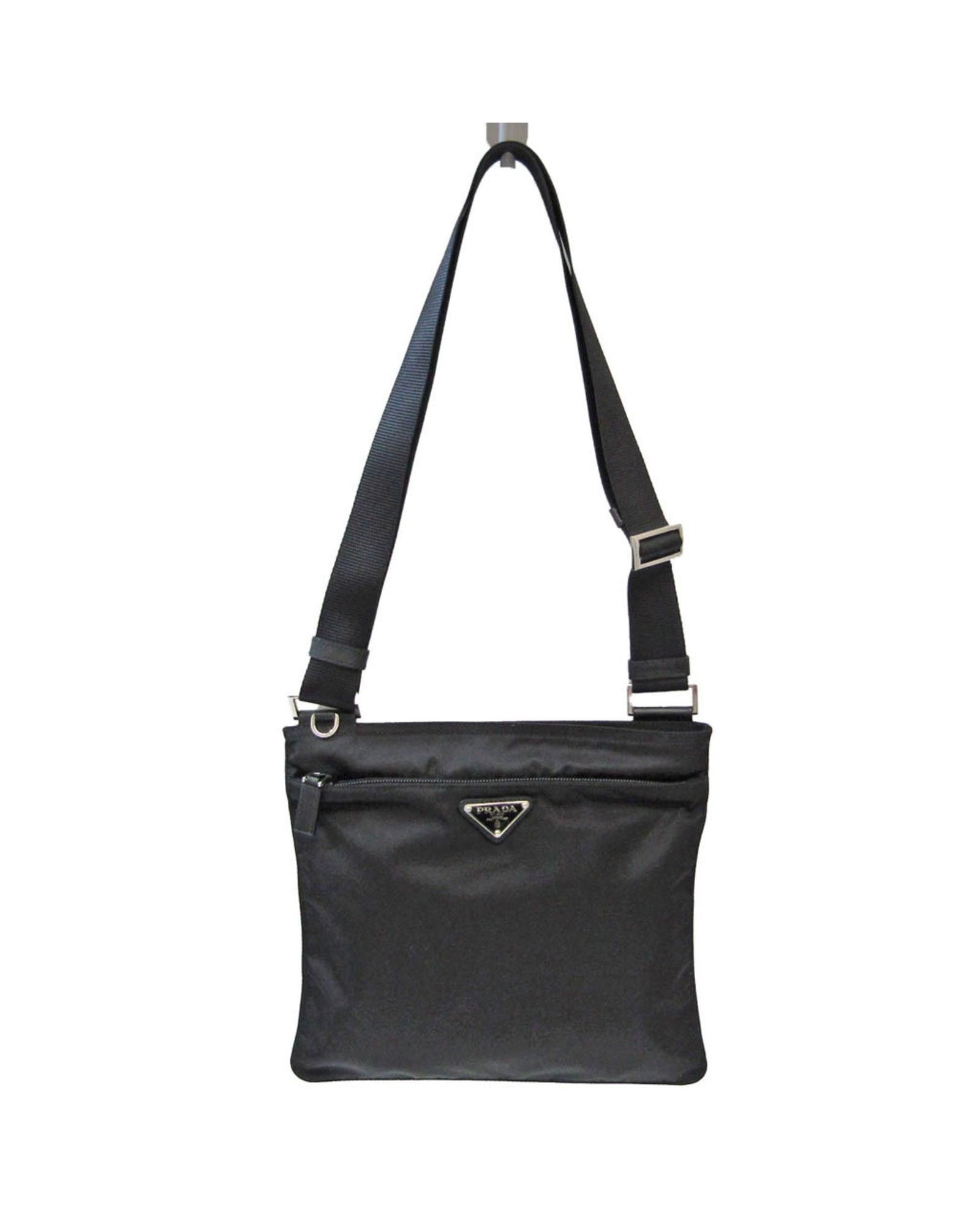 image of Classic Black Prada Vela Flat Shoulder Bag, Women's