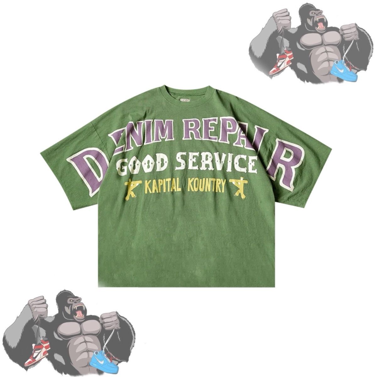 Kapital Denim Repair Huge Jersey T-Shirt 'Green'
