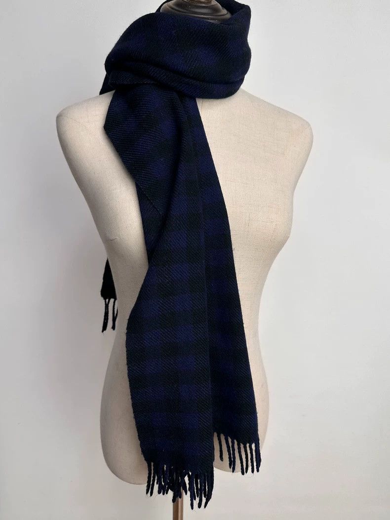 Yohji Yamamoto Blue and black checked wool scarf 2501-Nexta