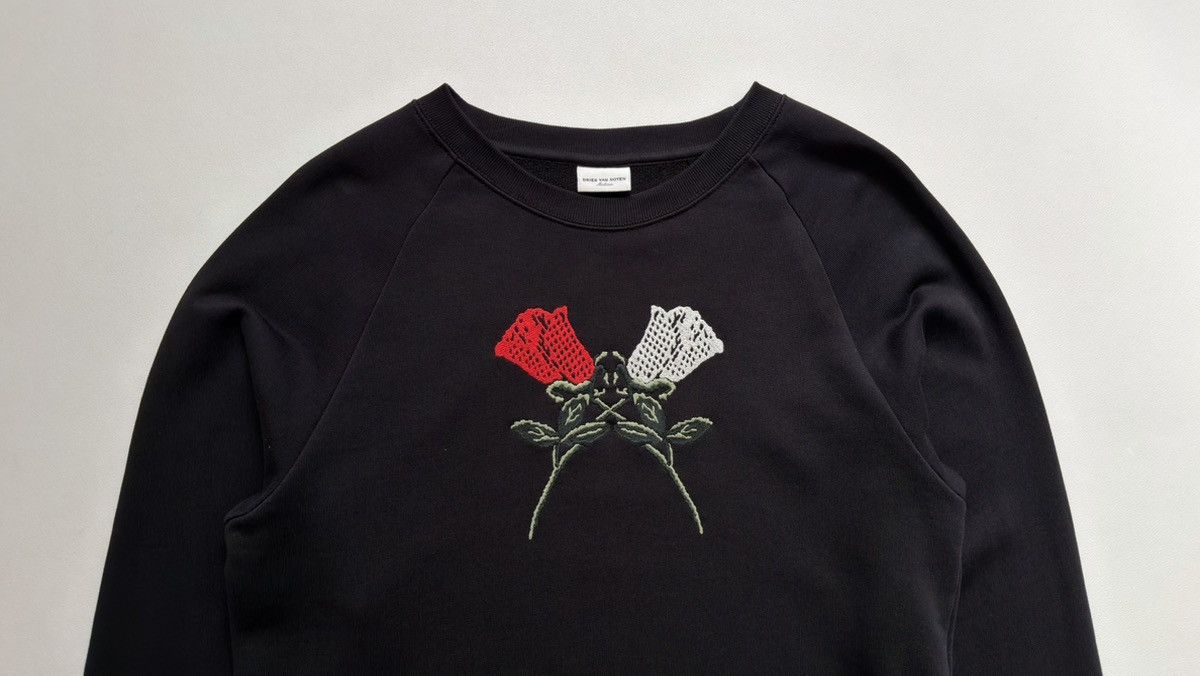 Dries Van Noten ‘Rose Embroidered’ Black Cotton Sweatshirt Size US M / EU 48-50 / 2 - 3 Thumbnail