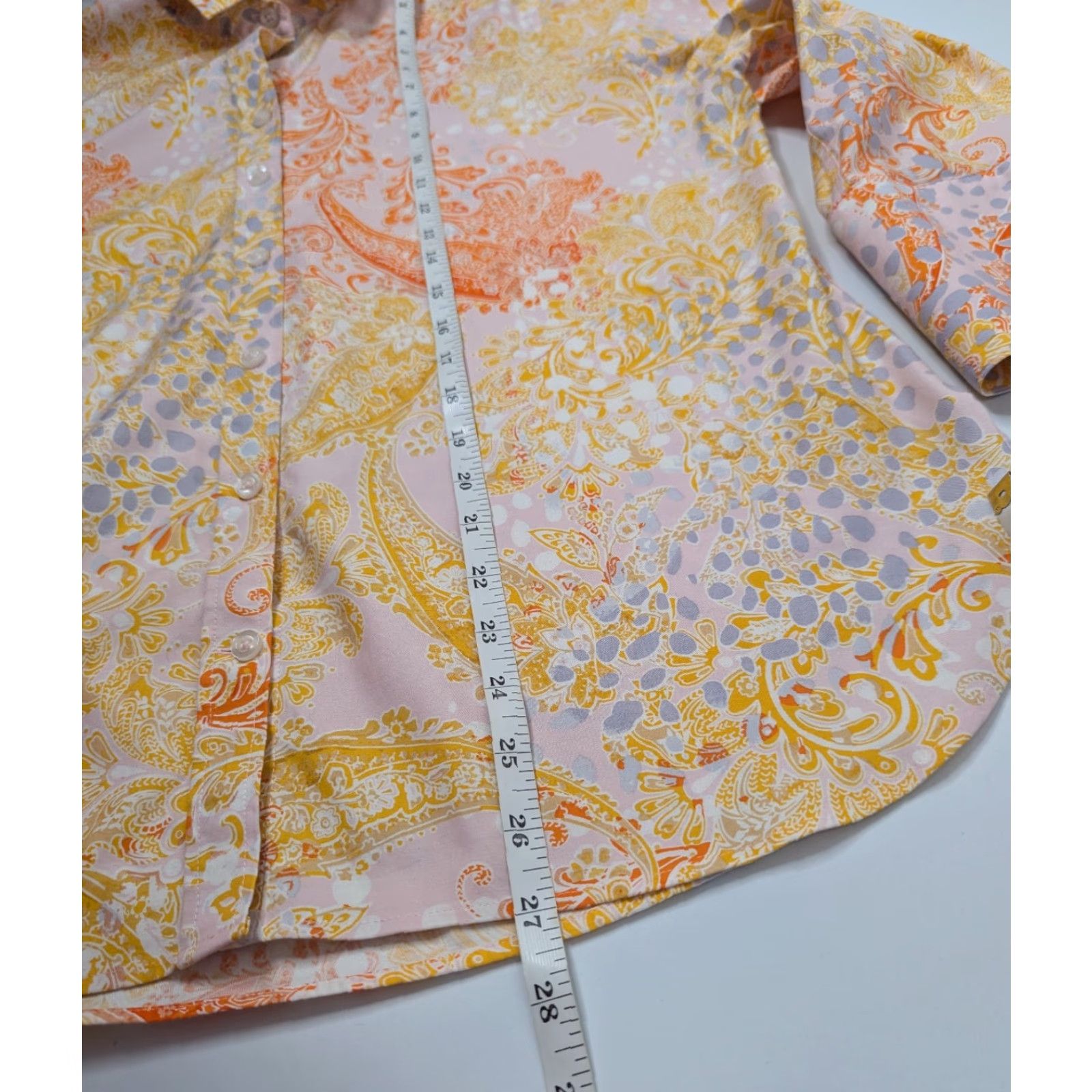 Vintage Chico’s Blouse Shirt Womens 2 Paisley No Iron Chic Stretch Button 3/4 Sleeve Collared Orange Cotton Spandex Size XS / US 0-2 / IT 36-38 - 5 Thumbnail