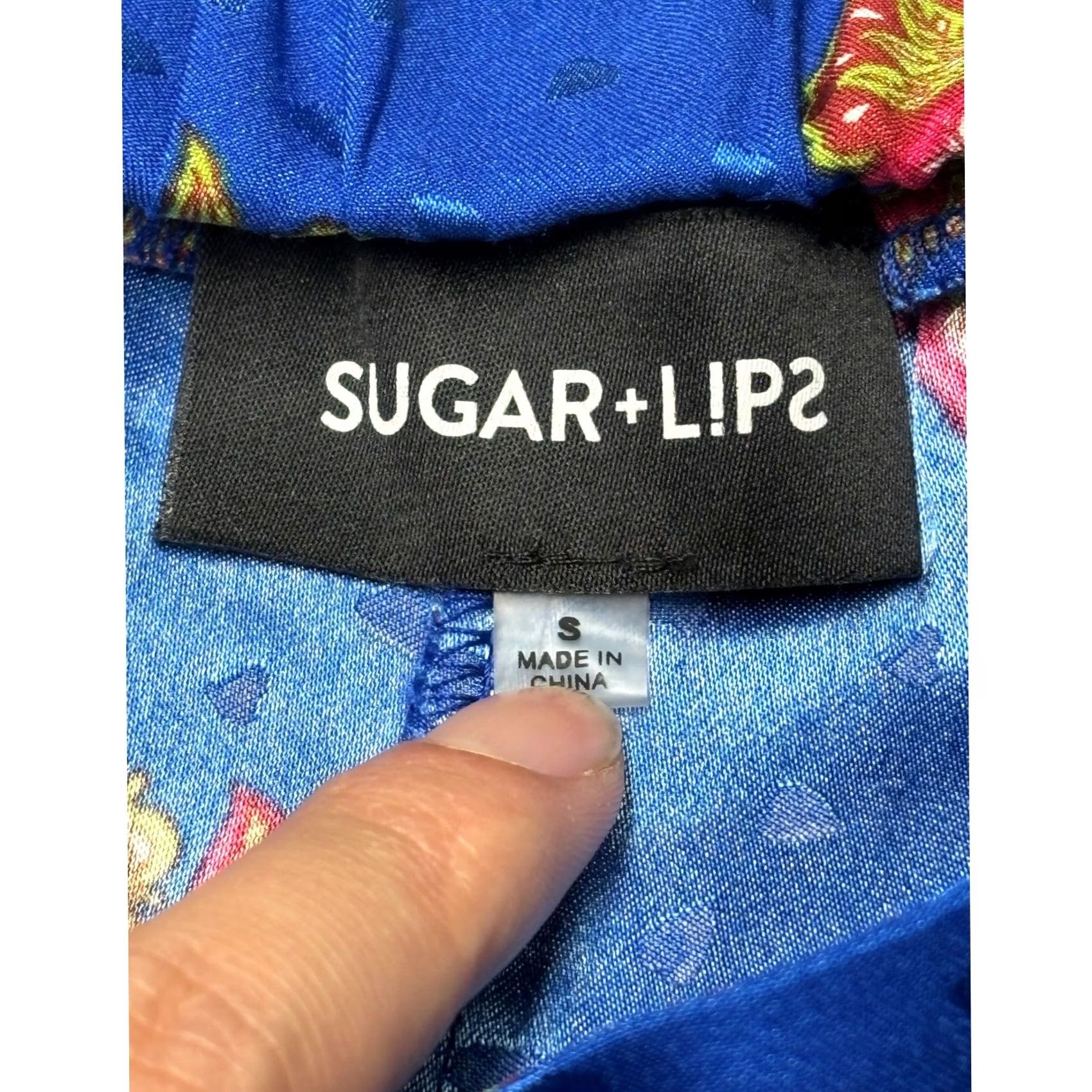 Sugar Sugar Lips Blue Floral Strawberry Wide Leg High Waist Pants Womens S White L31 S Multicolor Floral 90s? Size 28" / US 6 / IT 42 - 2 Thumbnail