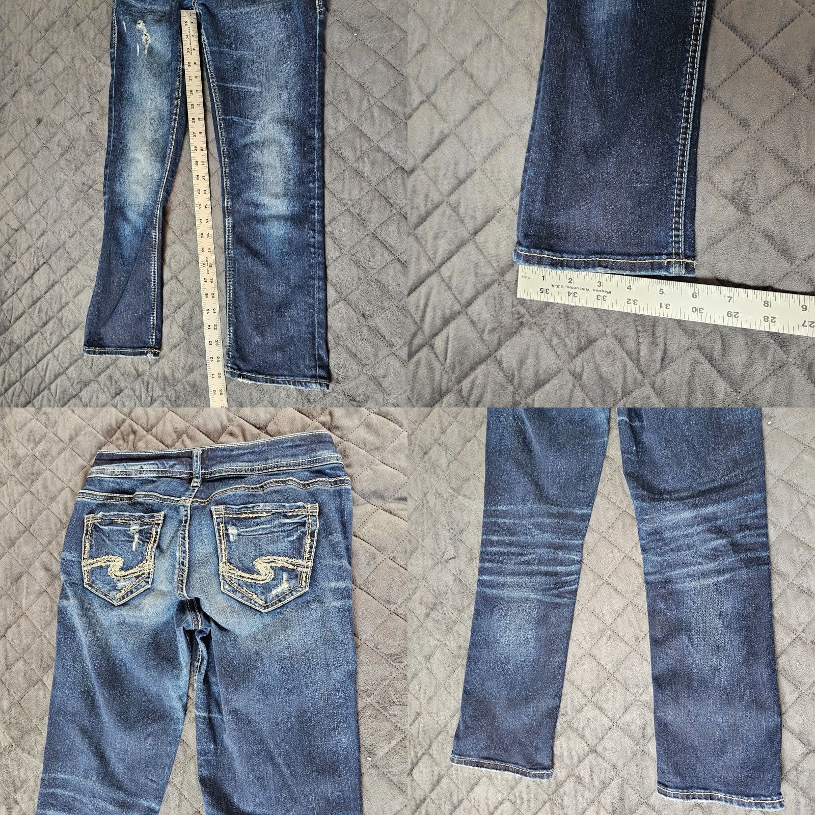 Silver Jeans Co. Silver Jeans Capri Jeans 25 Distressed Embroidered Dark Wash Blue Low Rise Women Size 42" / US 20 - 8 Thumbnail