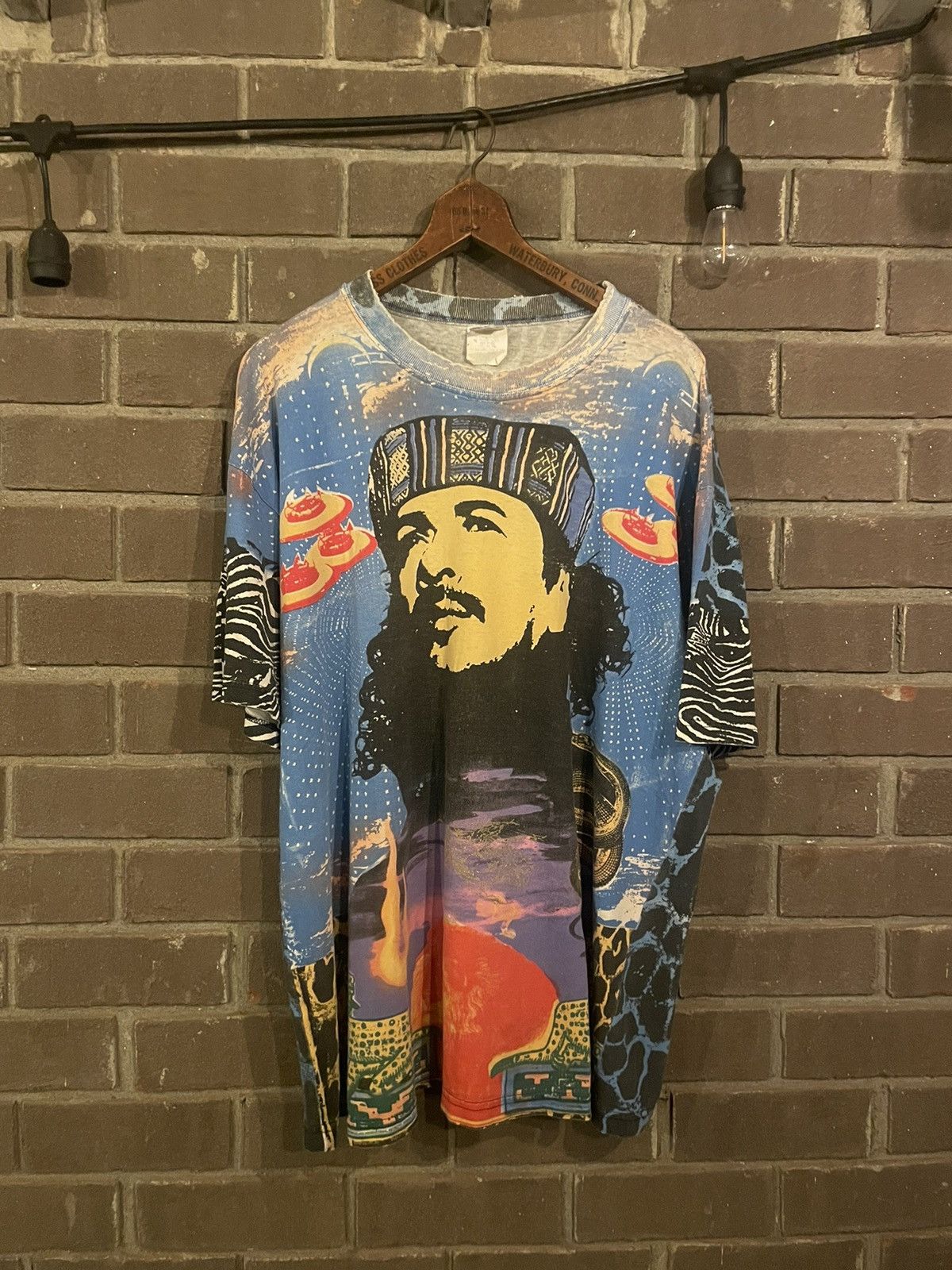 Image of Band Tees x Rock T Shirt Vintage 95 Heaven Smiles Carlos Santana Aop, Men's (Size XL)