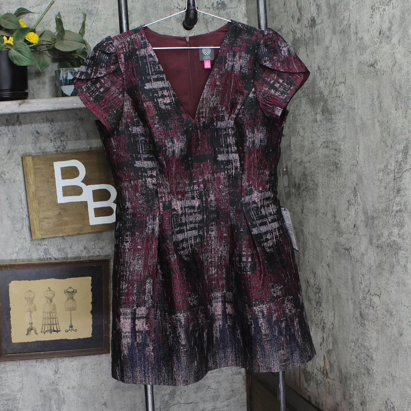 Vince Camuto Nwt Vince Camuto Flare Puff-sleeve Dress Wine Red Multi 16 Size XXL / US 16-18 / IT 52-54 - 1 Thumbnail