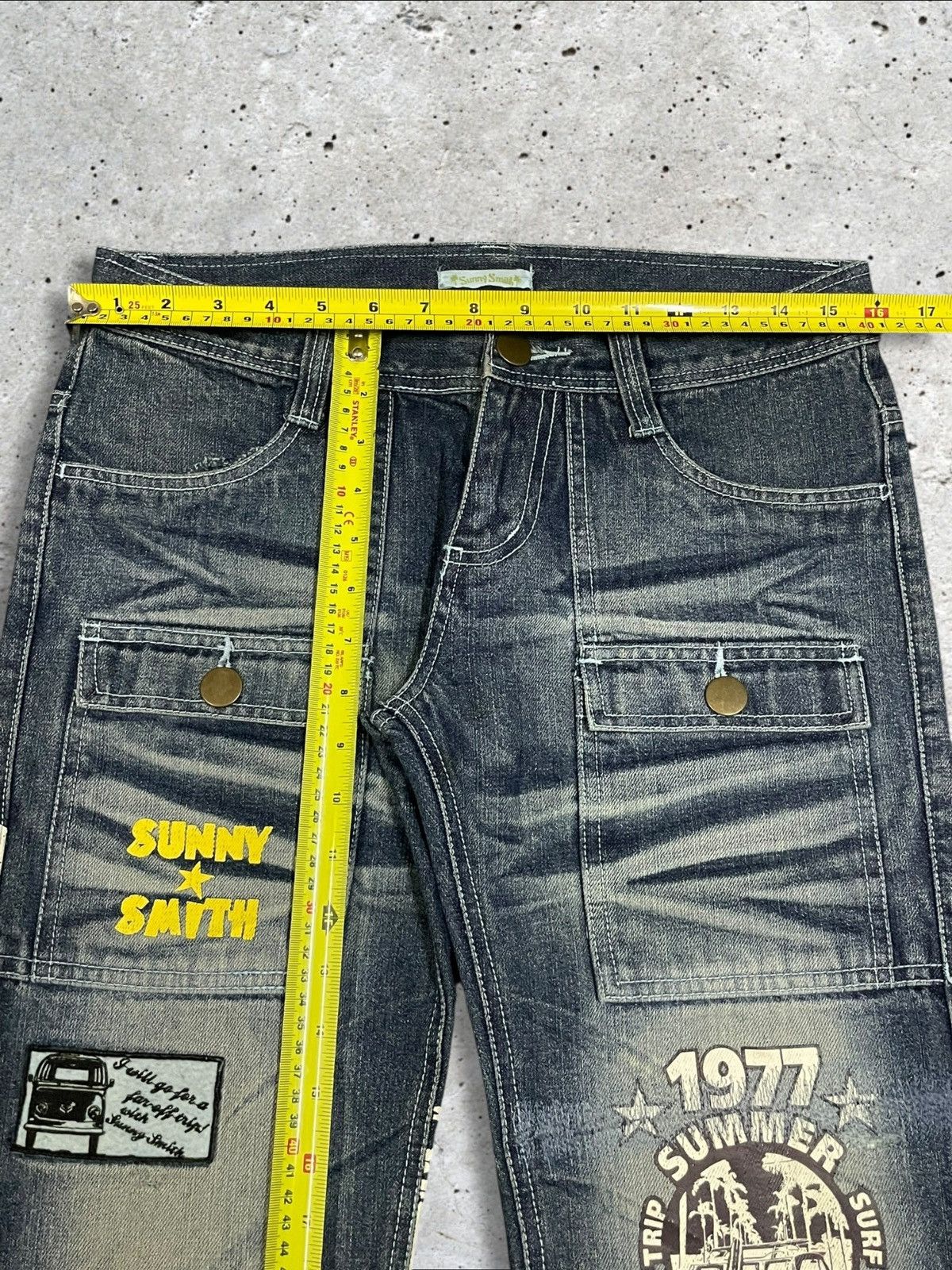 Japanese Brand Vintage Sunny Smith Patches Whiskers Blue Wash Bush Pants Size US 32 / EU 48 - 12 Thumbnail