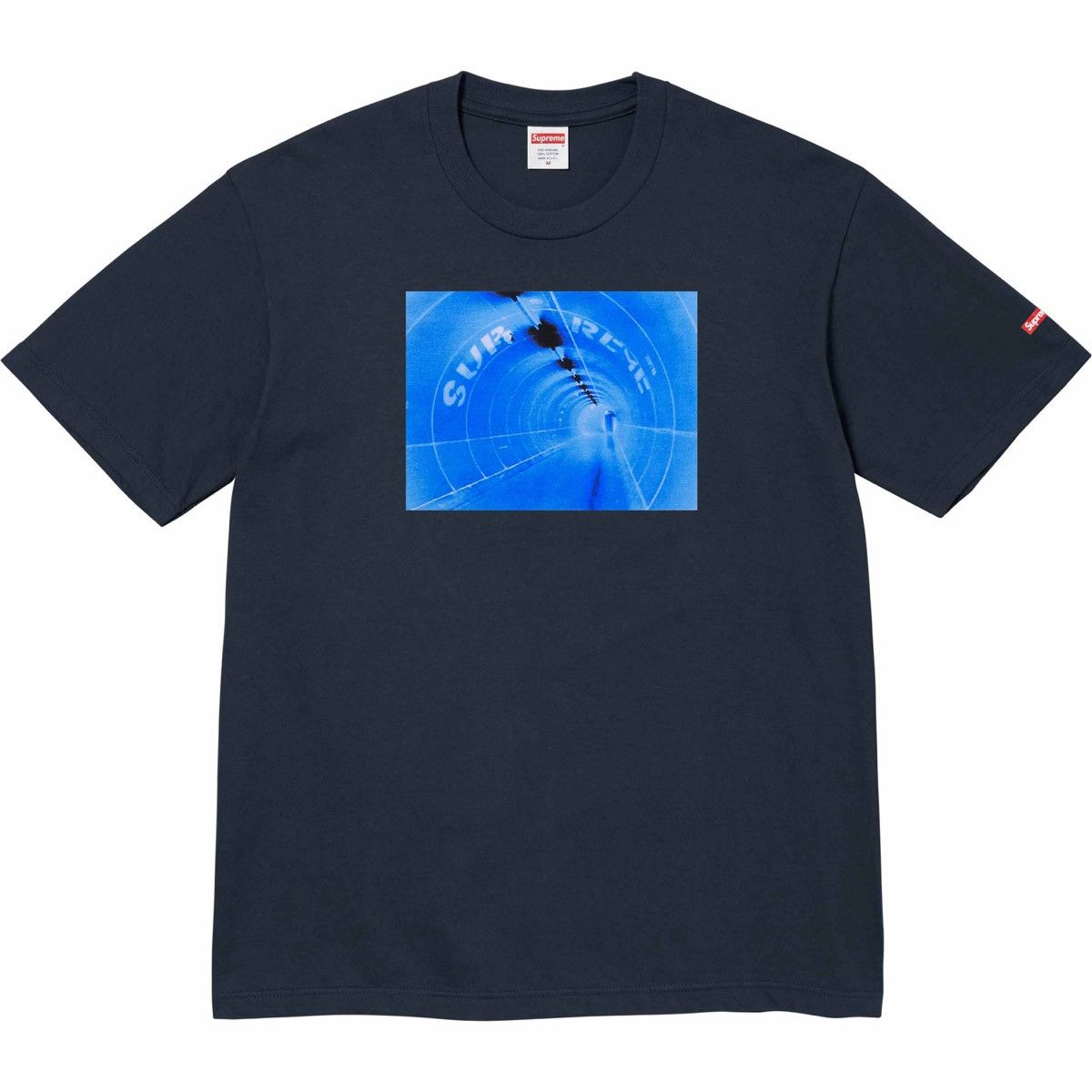 image of Supreme Tunnel Logo Tee Short Sleeve Navy Cotton T-Shirt Xl, Men's