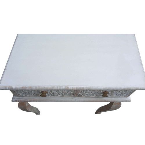 Designer × Homemade 2 Drawer Mango Wood Console Table with Floral Carved Front, Size US L / EU 52-54 / 3 - 5 Thumbnail