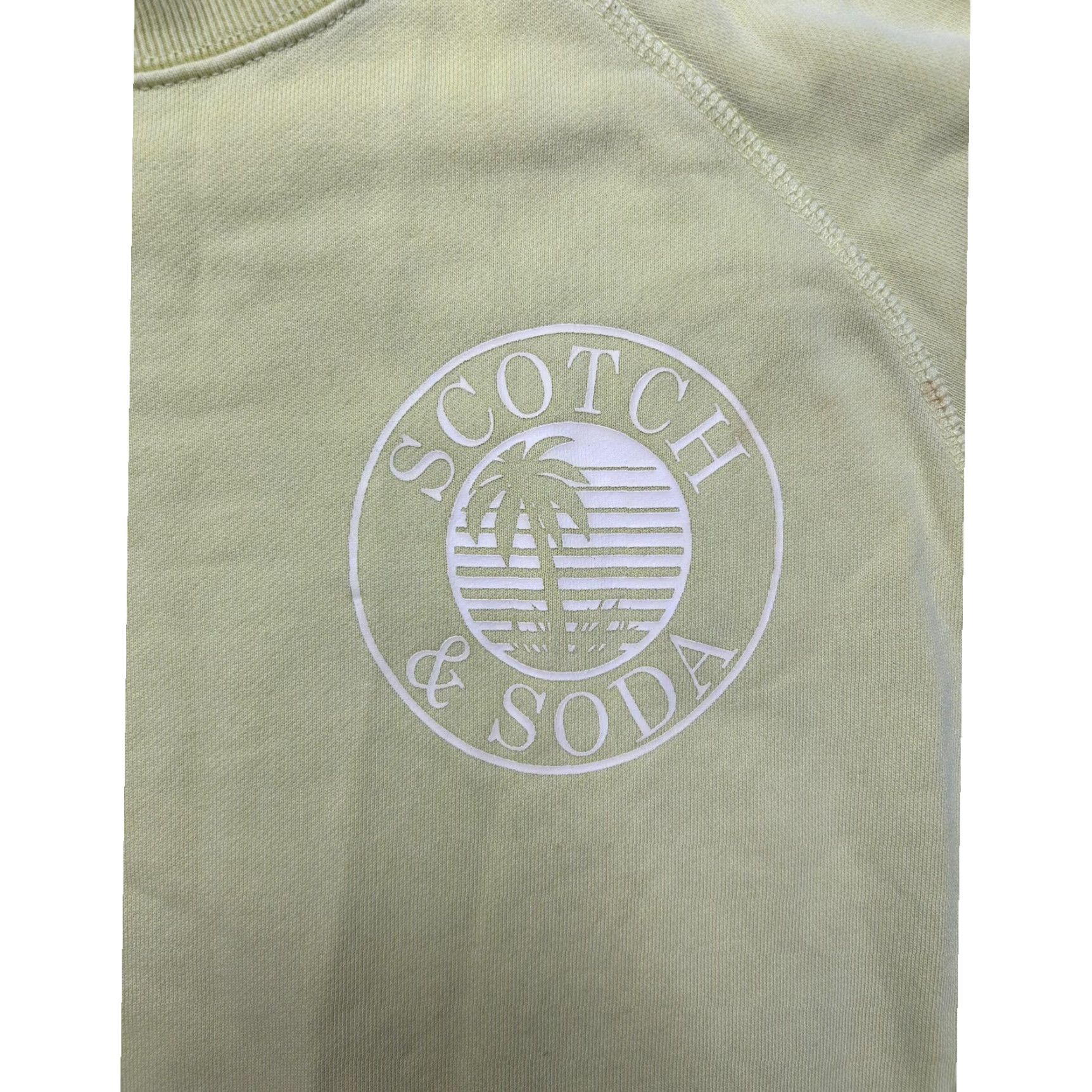 Scotch & Soda Scotch & Soda Sweatshirt Crewneck Mens Medium Cream Palm Logo Amsterdam Graphic Print Pullover Raglan Long Sleeve Knit Cotton Vintage No Size US M / EU 48-50 / 2 - 3 Thumbnail