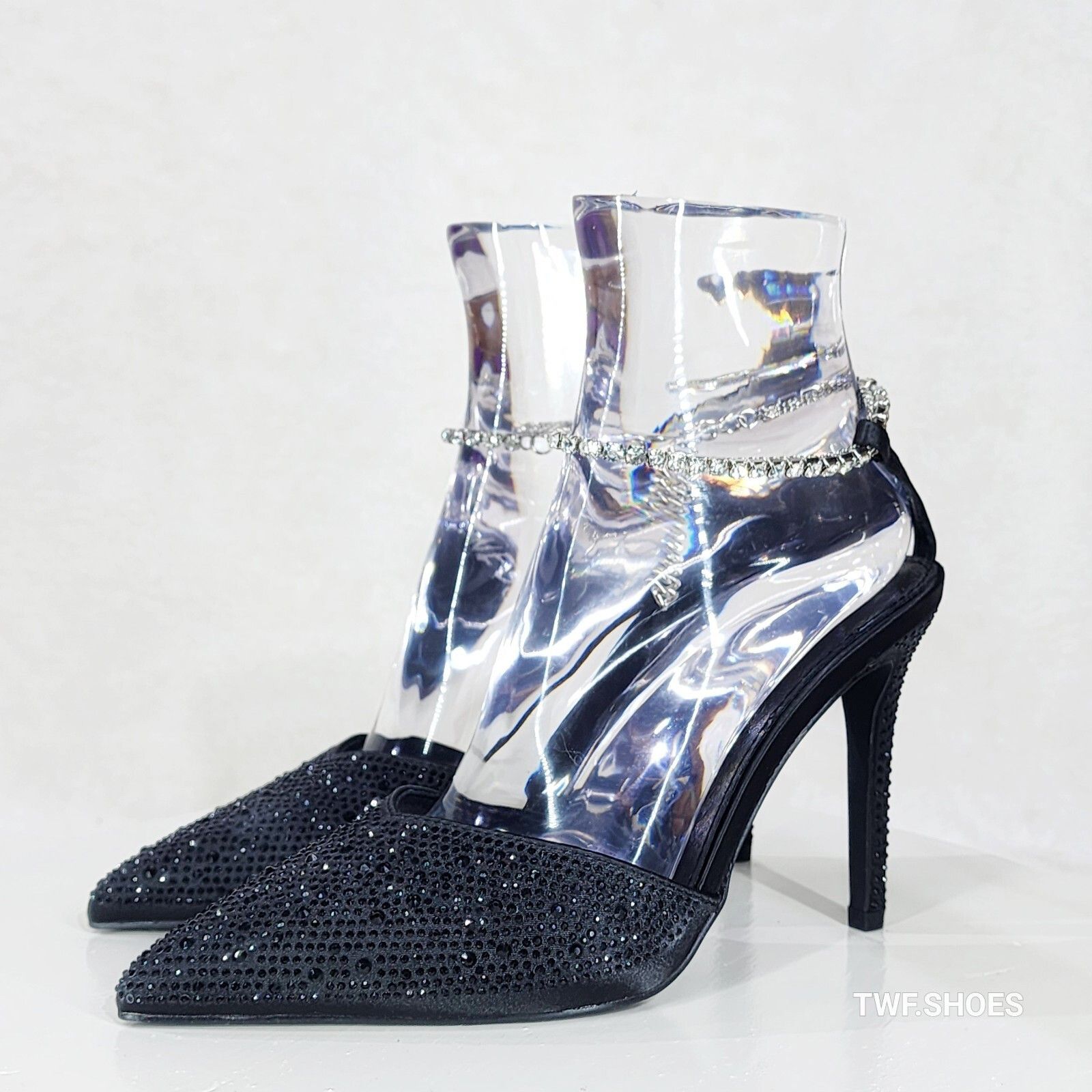Other Simply Sexy Slip on Ankle Bracelet Black Rhinestone Pointy T Size US 9 / IT 39 - 4 Thumbnail