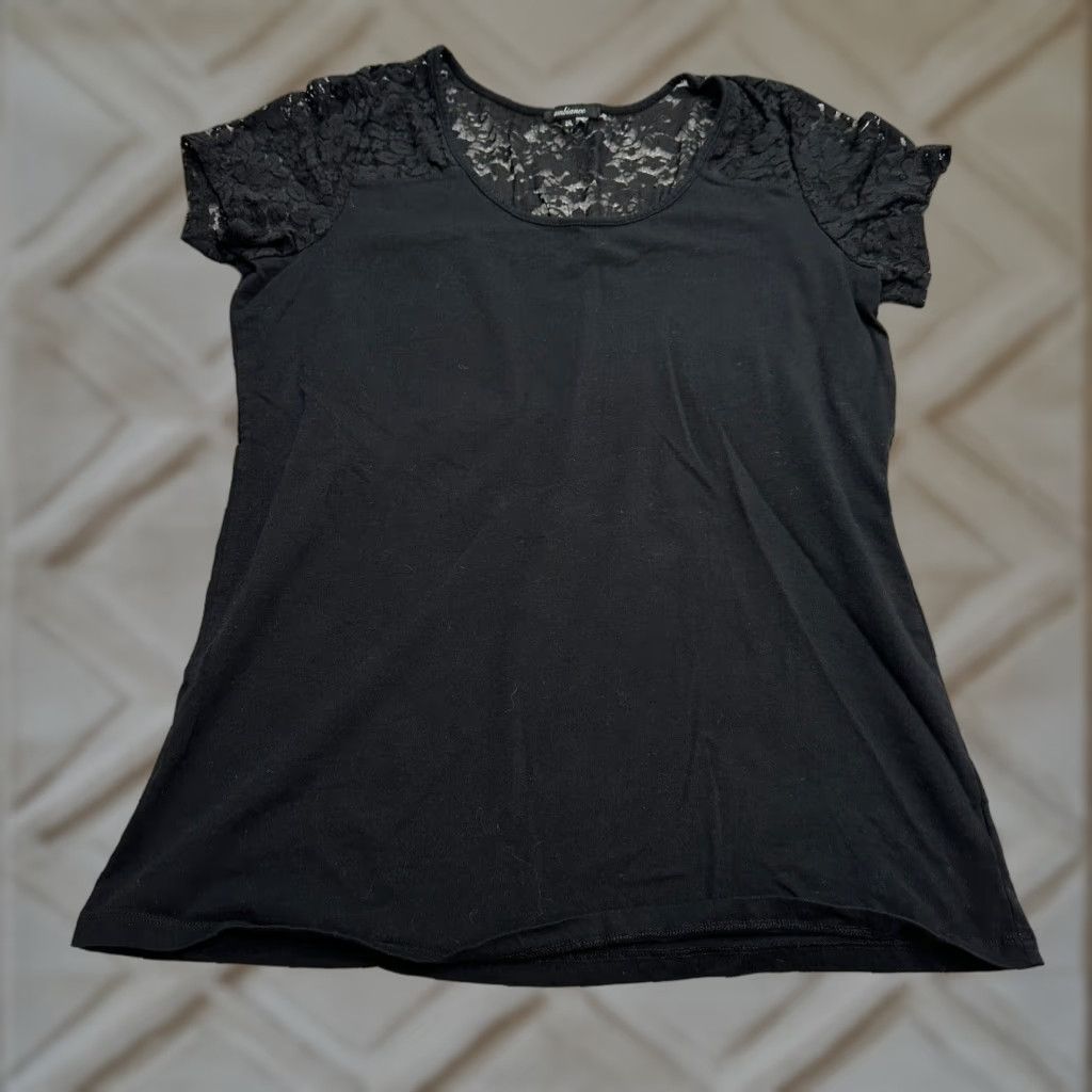 Vintage Ambiance Lace Blouse Womens 2XL Black Short Sleeve Round Neck Casual Stretch Top Size XXL / US 16-18 / IT 52-54 - 1 Thumbnail