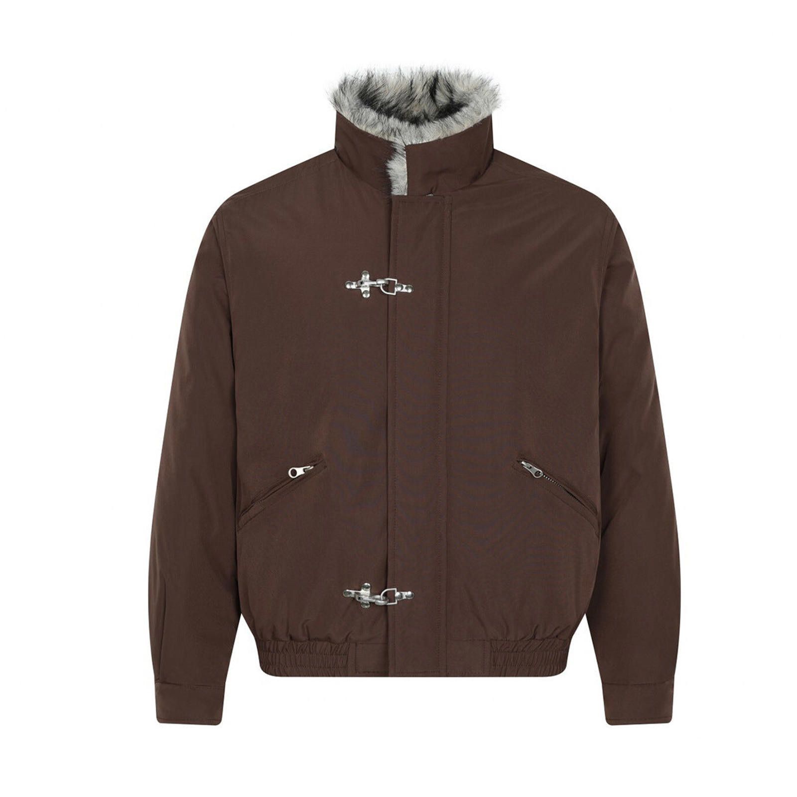 Japanese Brand Brown Faux Fur Lined Bomber Jacket, Warm Winter Coat Size US L / EU 52-54 / 3 - 2 Thumbnail