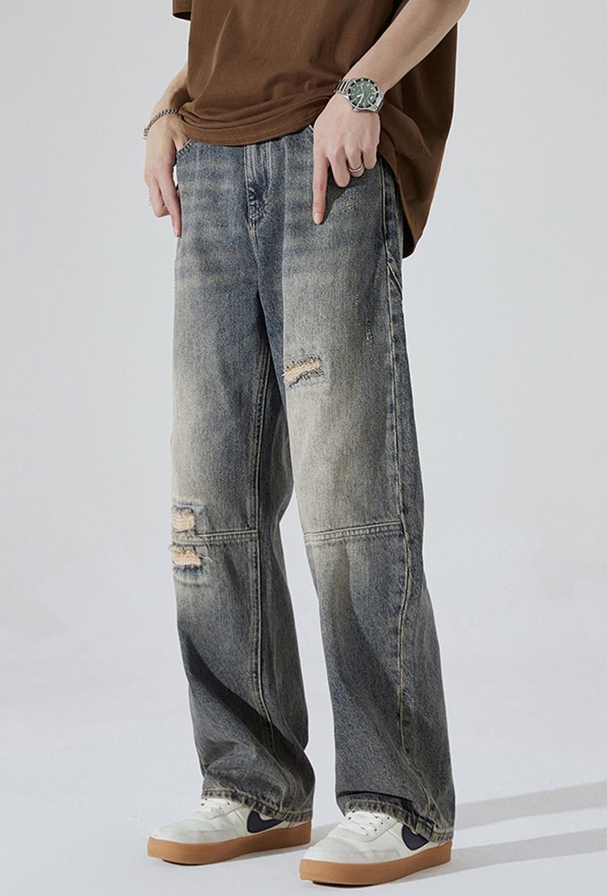 image of Vintage Spliced Distressed Jeans in Blue, Men's (Size 31)