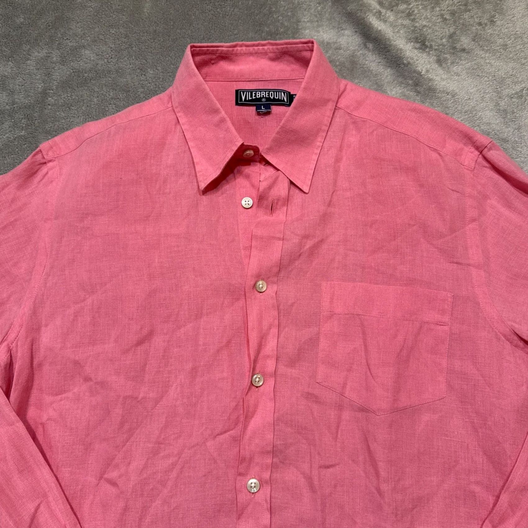 Vilebrequin Vilebrequin Shirt Men's L Pink Linen Button Front Turtle Logo Pocket L/S euc Size US L / EU 52-54 / 3 - 2 Thumbnail