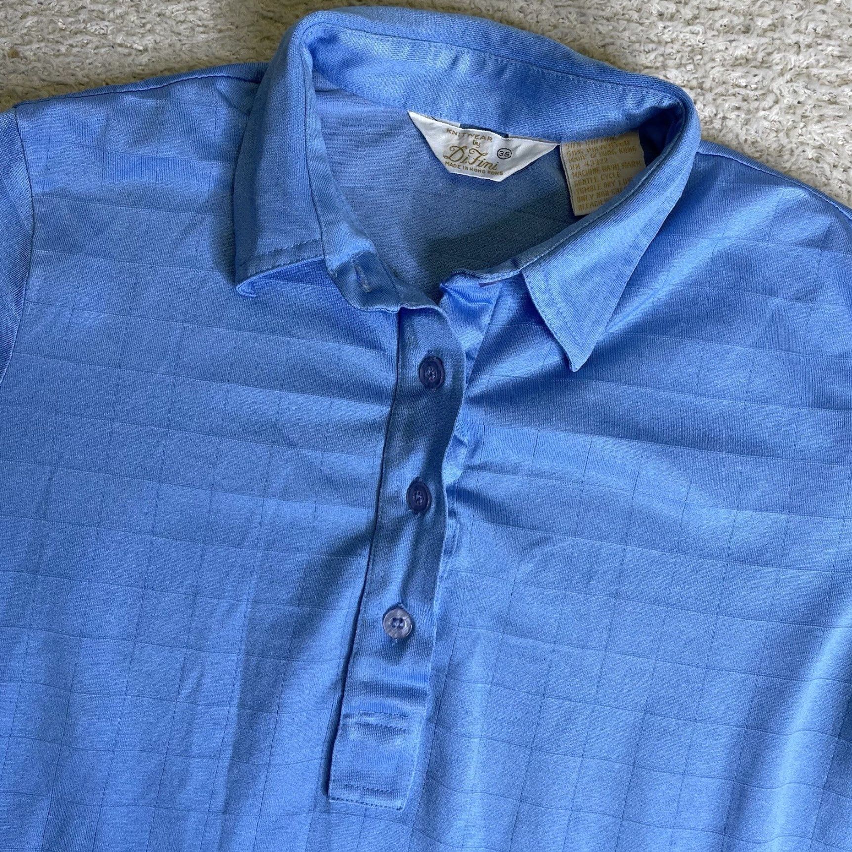 Vintage VINTAGE Difini Polo Mens 36 Small Light Blue Knit Polo 60s Mod Cotton Polyester Blend Check Short Sleeve Collared Shirts Mens (60s, 50s, Rockabilly) Size US S / EU 44-46 / 1 - 2 Thumbnail