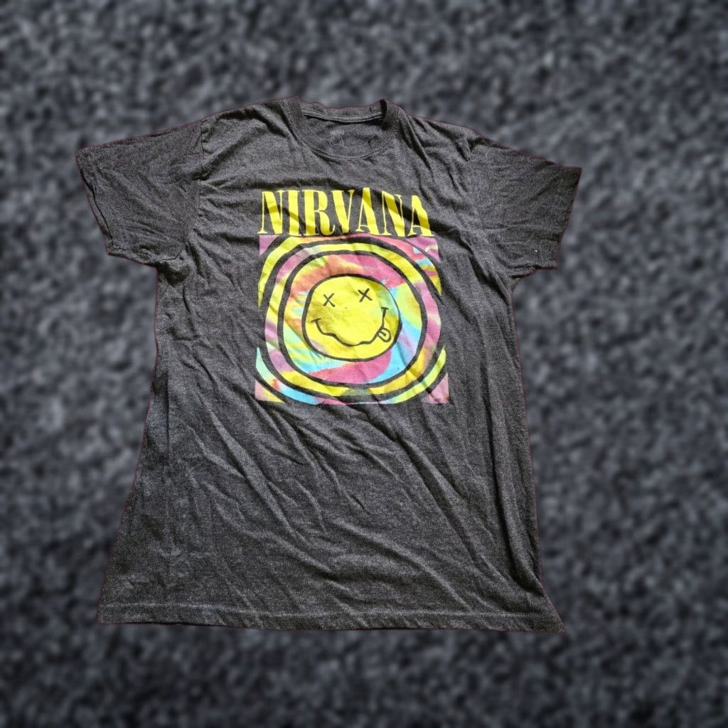 Etro VINTAGE Womens XL Nirvana T Shirt Gray Retro Grunge Music 90s Tie Dye Smiley Nevermind Size XL / US 12-14 / IT 48-50 - 1 Thumbnail