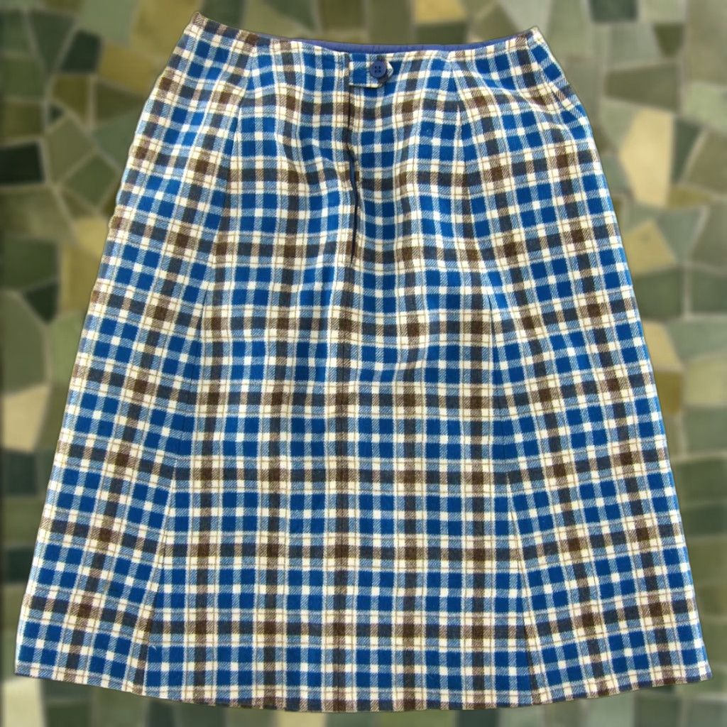 Pendleton VINTAGE Pendleton Blue Brown Ivory 100% Wool Plaid A-Line High Rise Skirt Small Size 28" / US 6 / IT 42 - 1 Thumbnail
